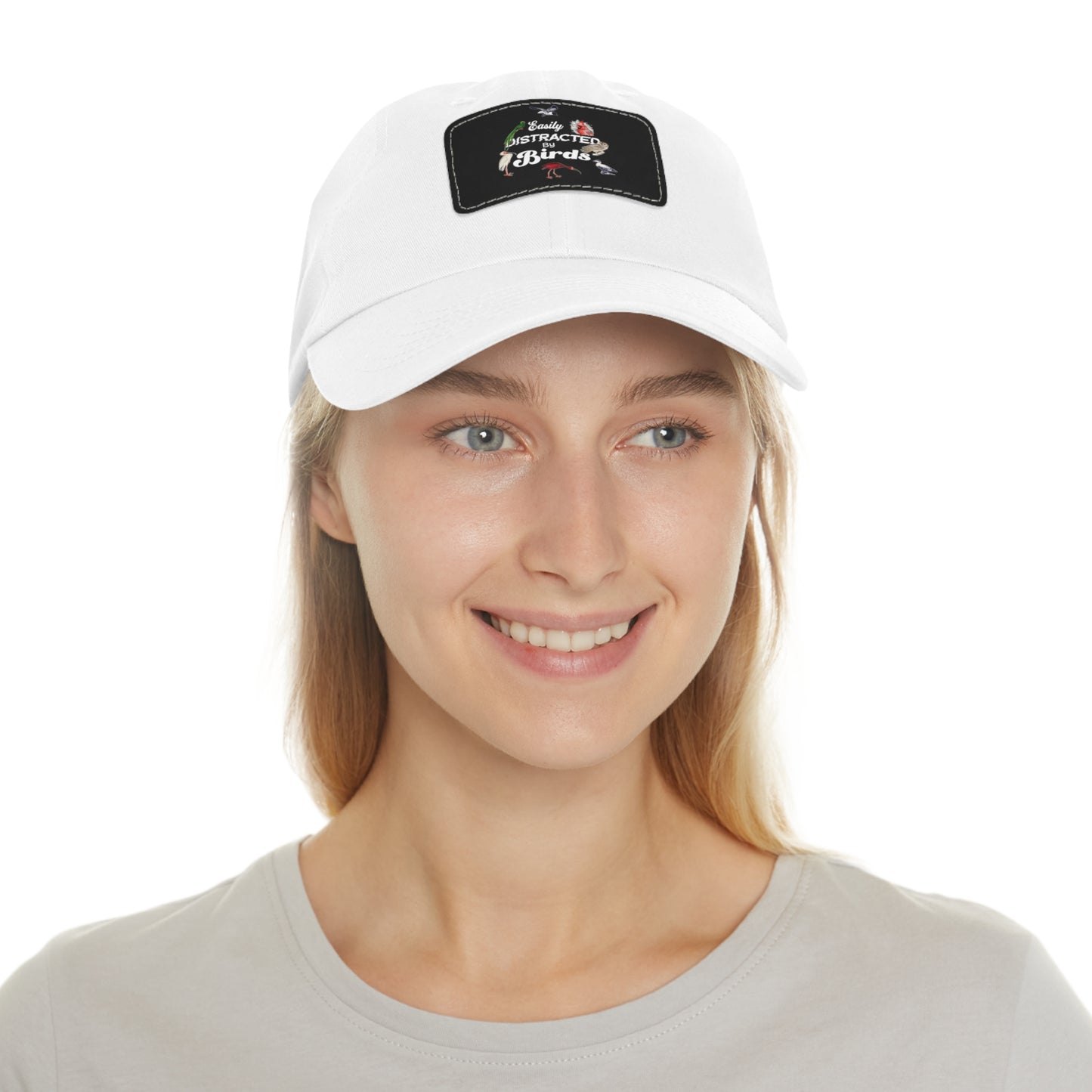 The Nerdy Birder Easily Distracted By Birds Dad Hat with Leather Patch, Casual Cap for Bird Lovers, Unisex