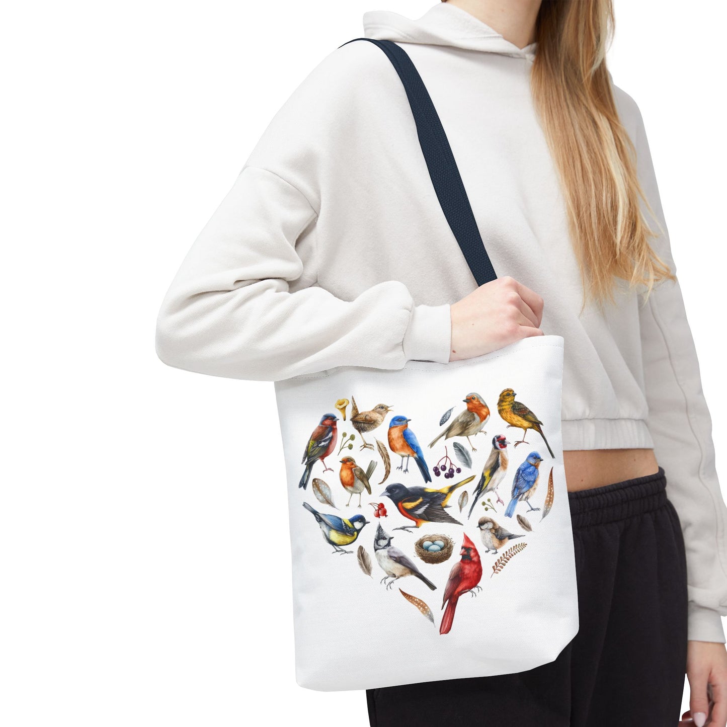 Bird Lovers Tote Bag - Colorful Heart Design for Nature Enthusiasts