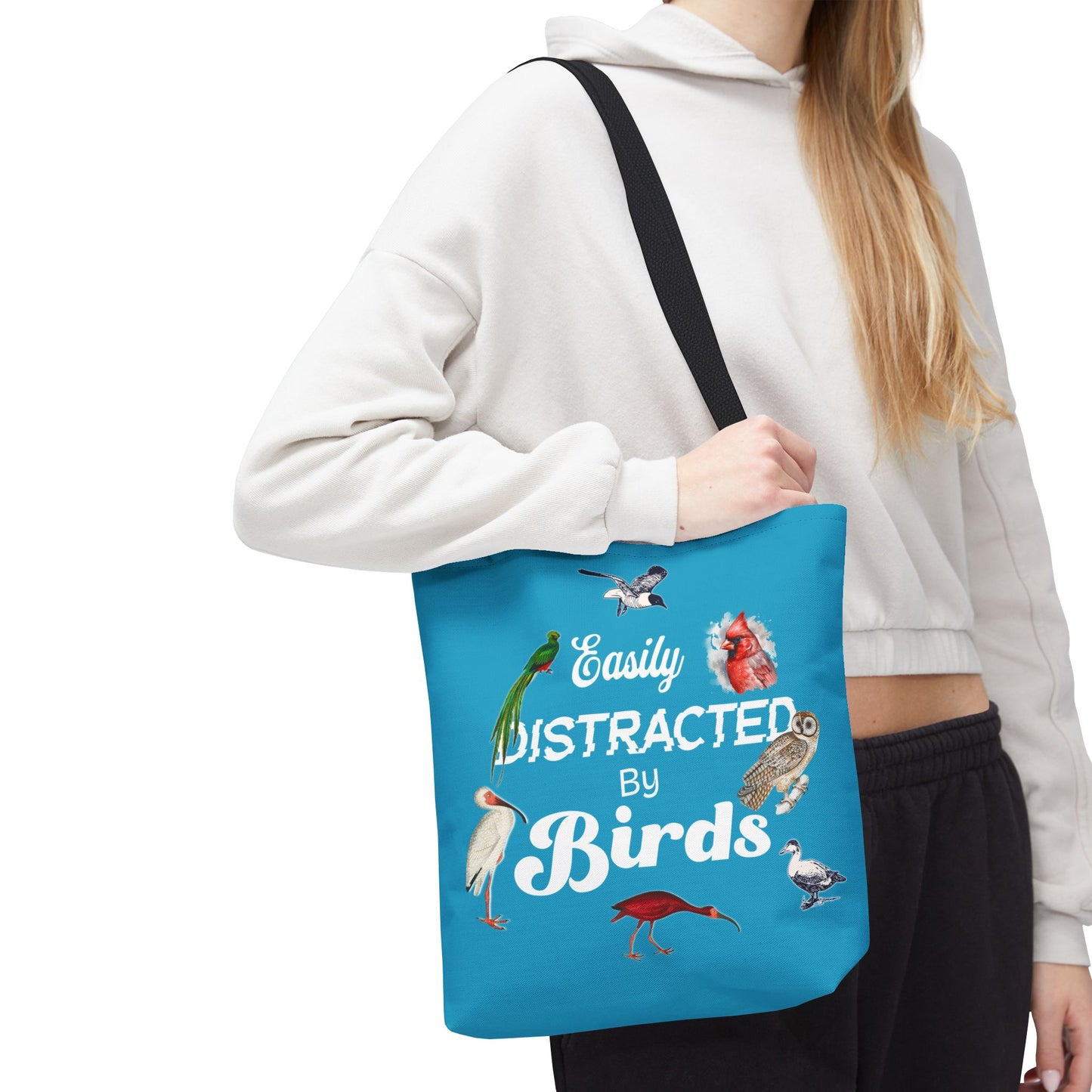 Easily Distracted by Birds Tote Bag in Teal - Fun and Quirky Bird Design for Bird Lovers