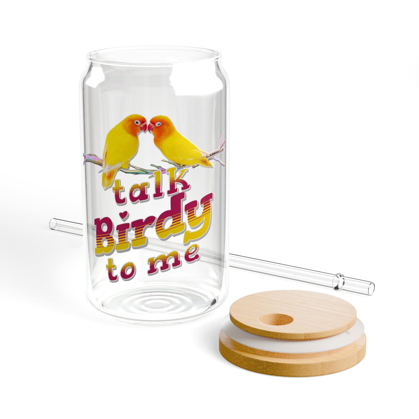 The Nerdy Birder Talk Birdy To Me 16oz Sipper Glass With Bamboo Lid
