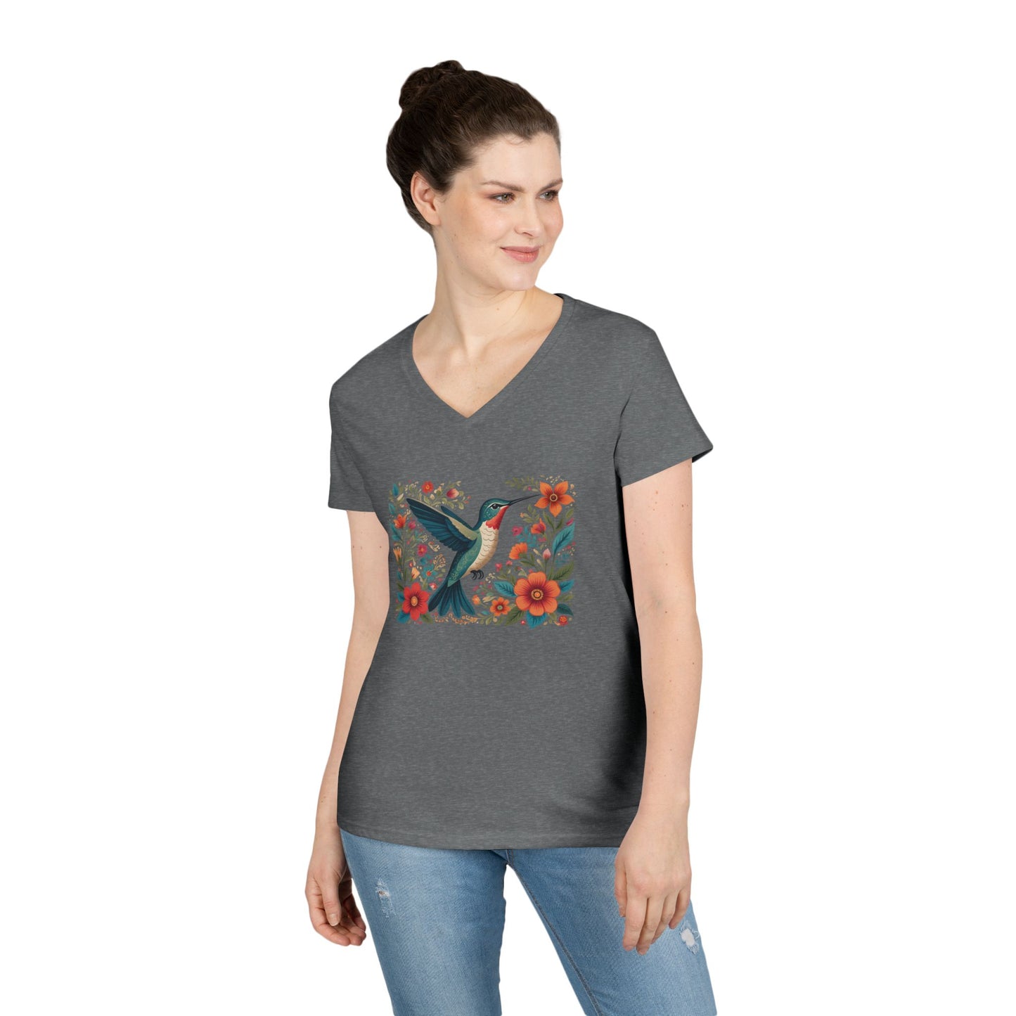 Hummingbird Blooms Ladies' V-Neck T-Shirt