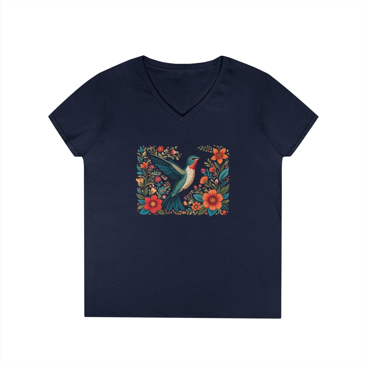 Hummingbird Blooms Ladies' V-Neck T-Shirt