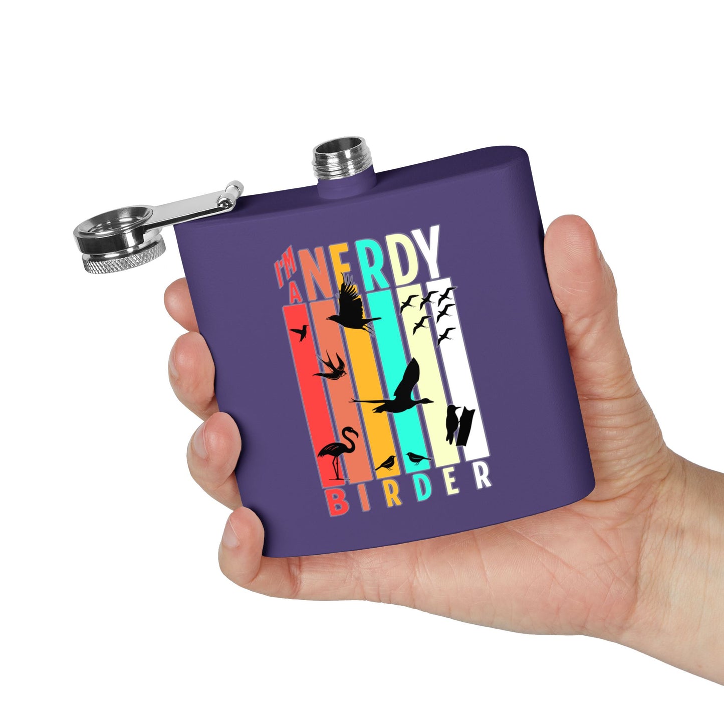 I'm A Nerdy Birder Flask | Stainless Steel 6oz Hip Flask for Nature Lovers, Outdoor Adventures, Gifts for Birders, Hiking Accessory
