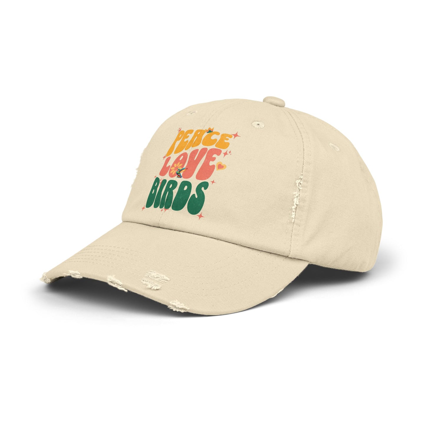Peace Love Birds Vintage Style Hat - Unisex Distressed Cap