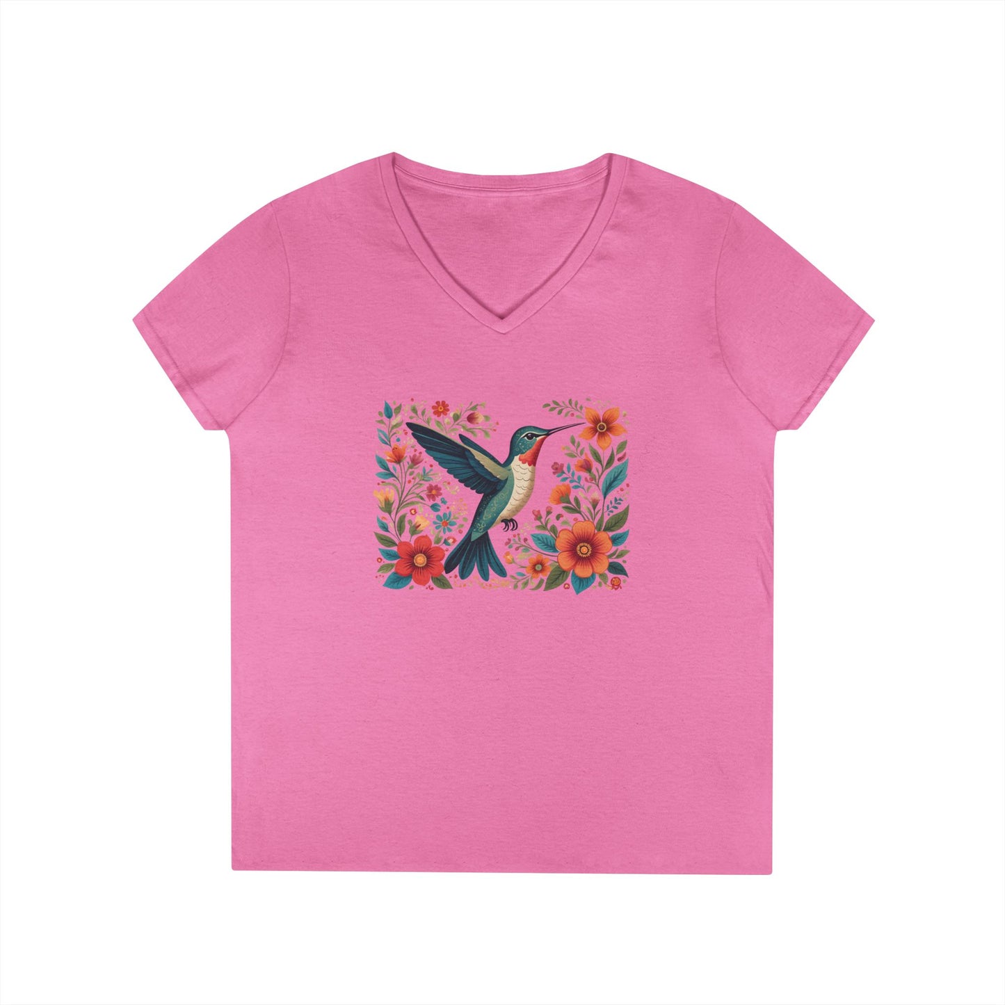 Hummingbird Blooms Ladies' V-Neck T-Shirt