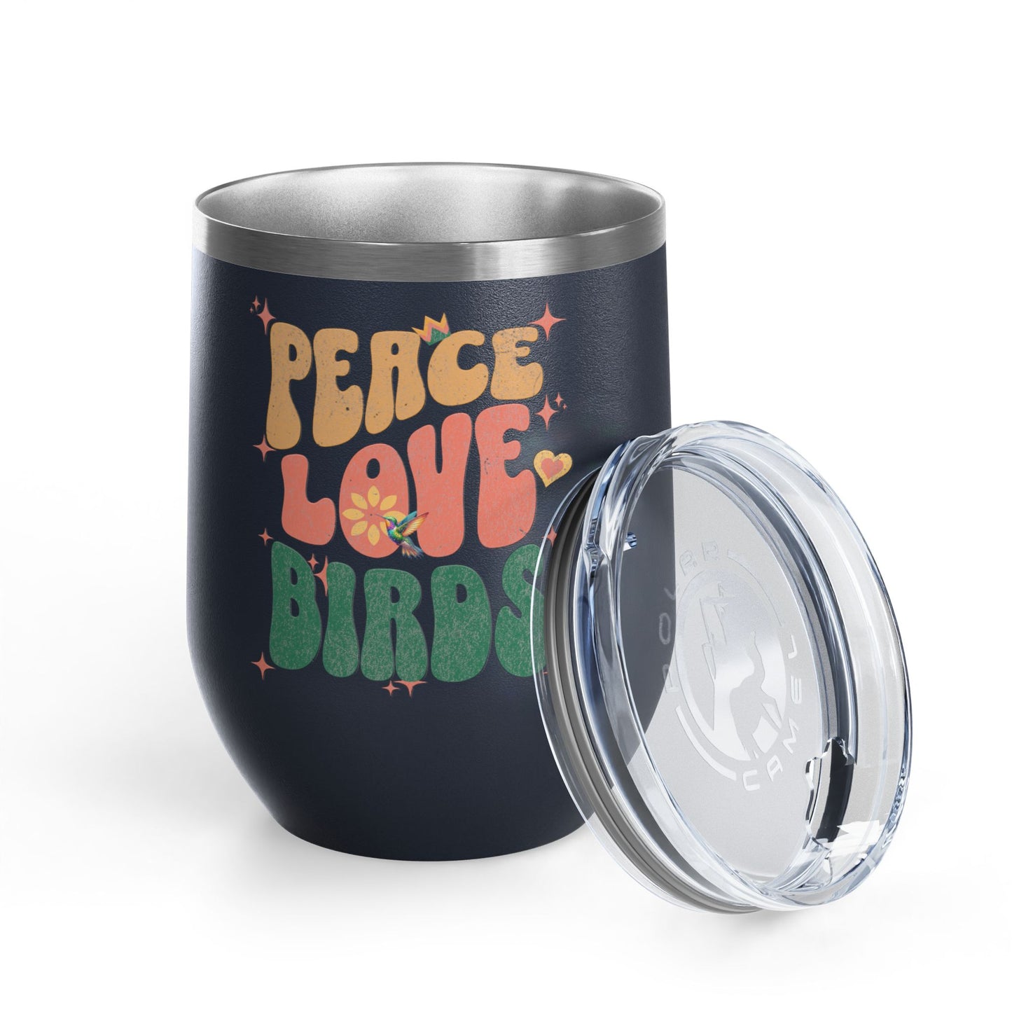Peace Love Birds Wine Tumbler - 12oz Insulated Cup for Nature Lovers