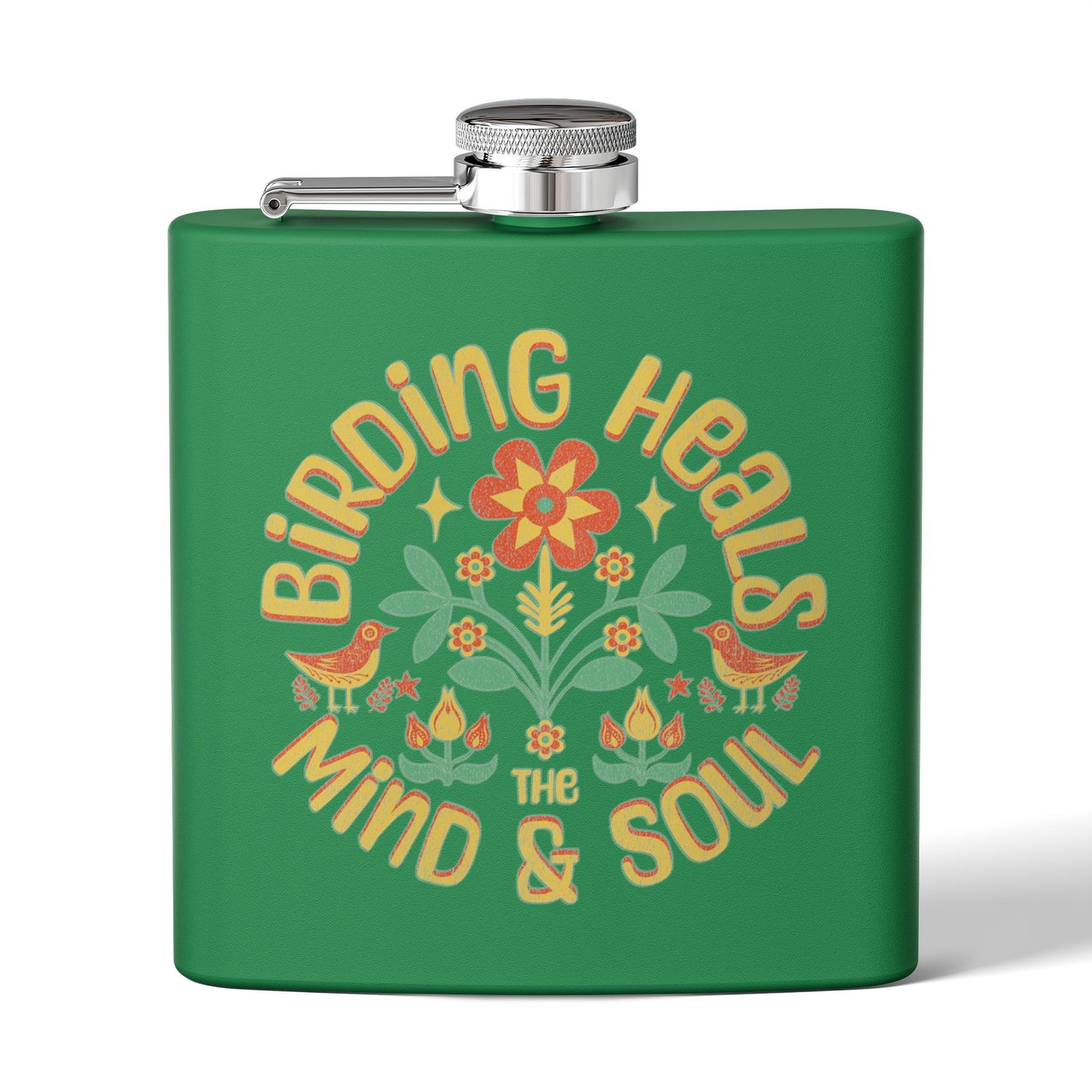 Birding Heals Birder Flask | Stainless Steel 6oz Hip Flask for Nature Lovers, Outdoor Adventures, Gifts for Birders, Hiking Accessory