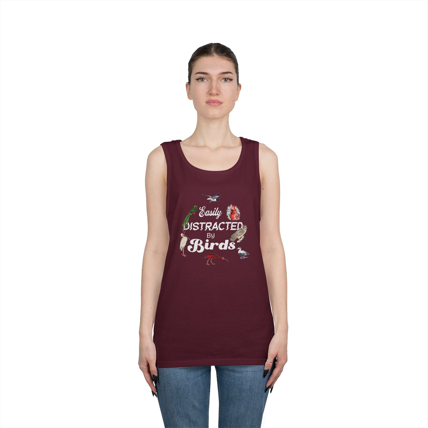 The Nerdy Birder Easily Distracted By Birds Tank Top, Gift for Bird Lovers, Unisex Summer Wear, Nature Lover's Apparel, Fun Casual Tank