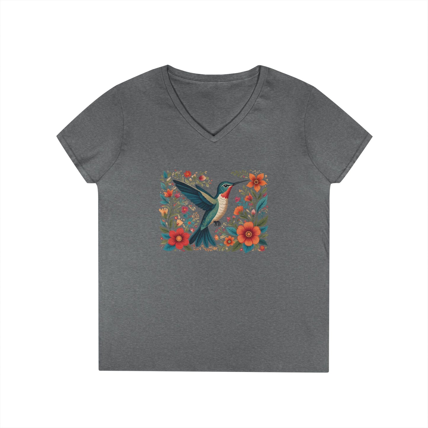 Hummingbird Blooms Ladies' V-Neck T-Shirt