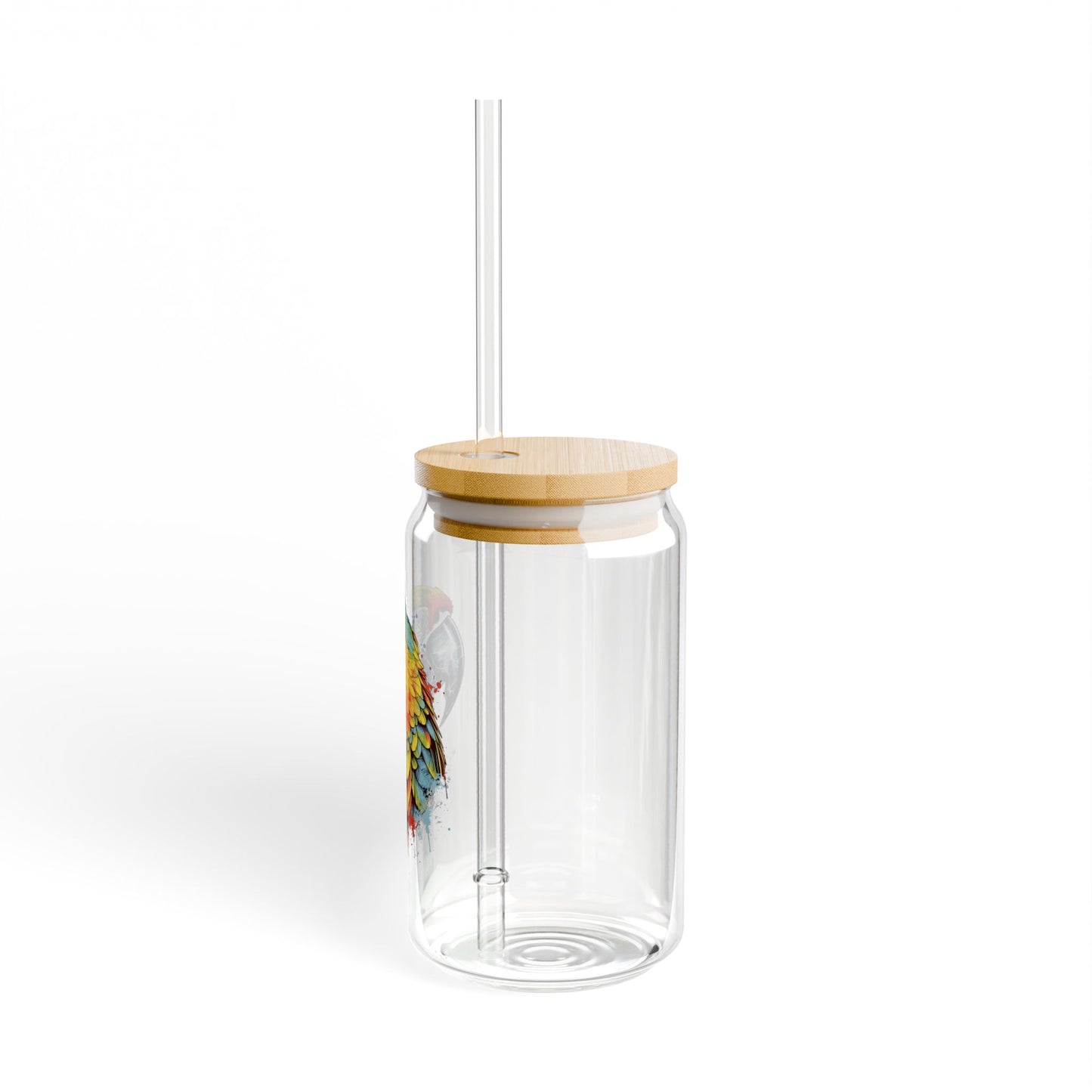 The Nerdy Birder Colorful Parrot 16oz Sipper Glass With Bamboo Lid