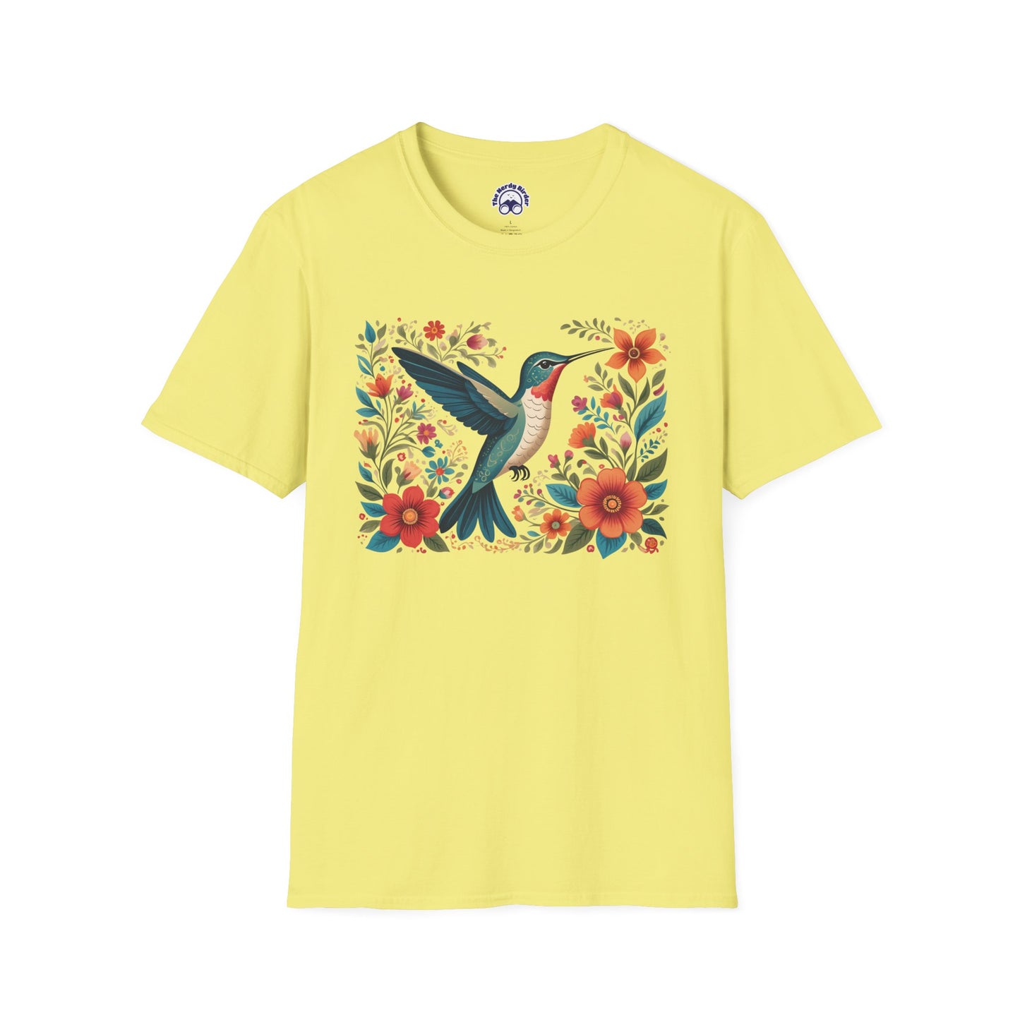 Hummingbird in Bloom – Artistic Nature Unisex Softstyle T-Shirt