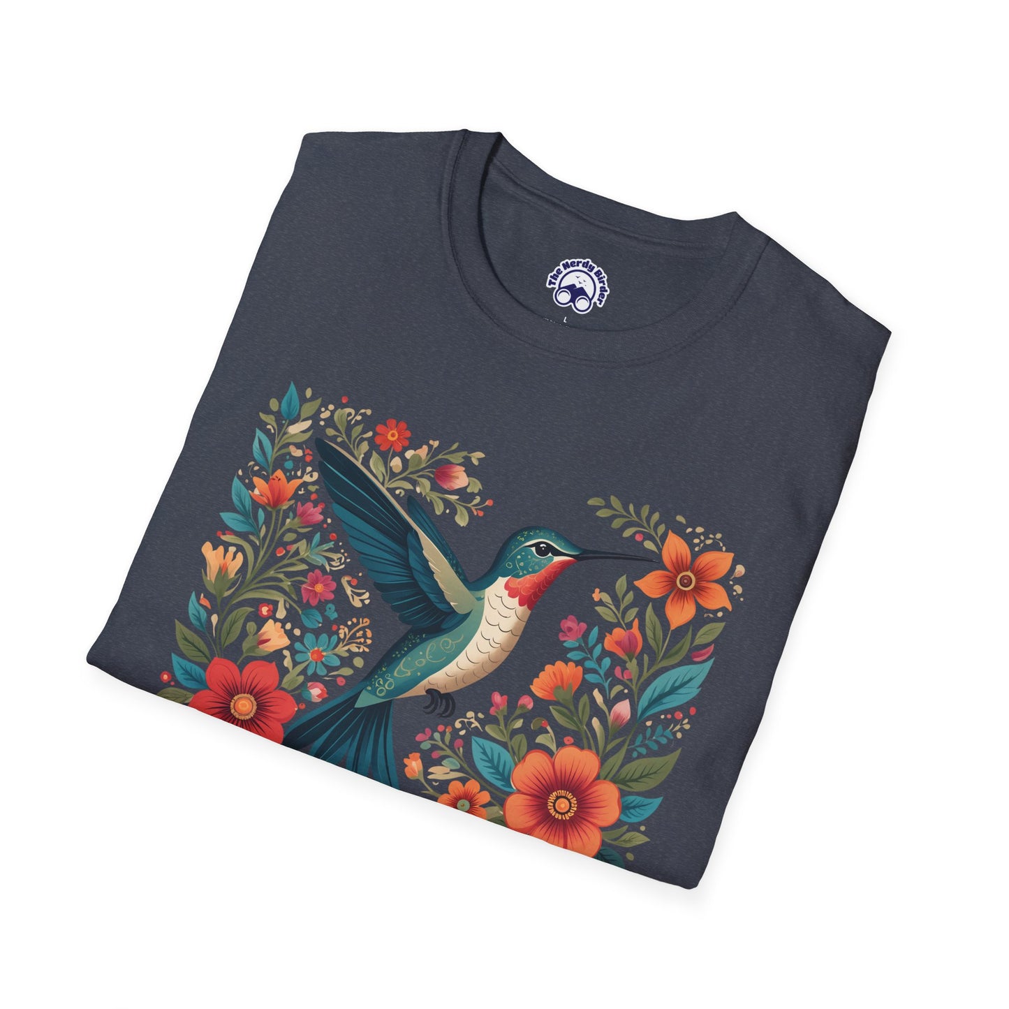 Hummingbird in Bloom – Artistic Nature Unisex Softstyle T-Shirt