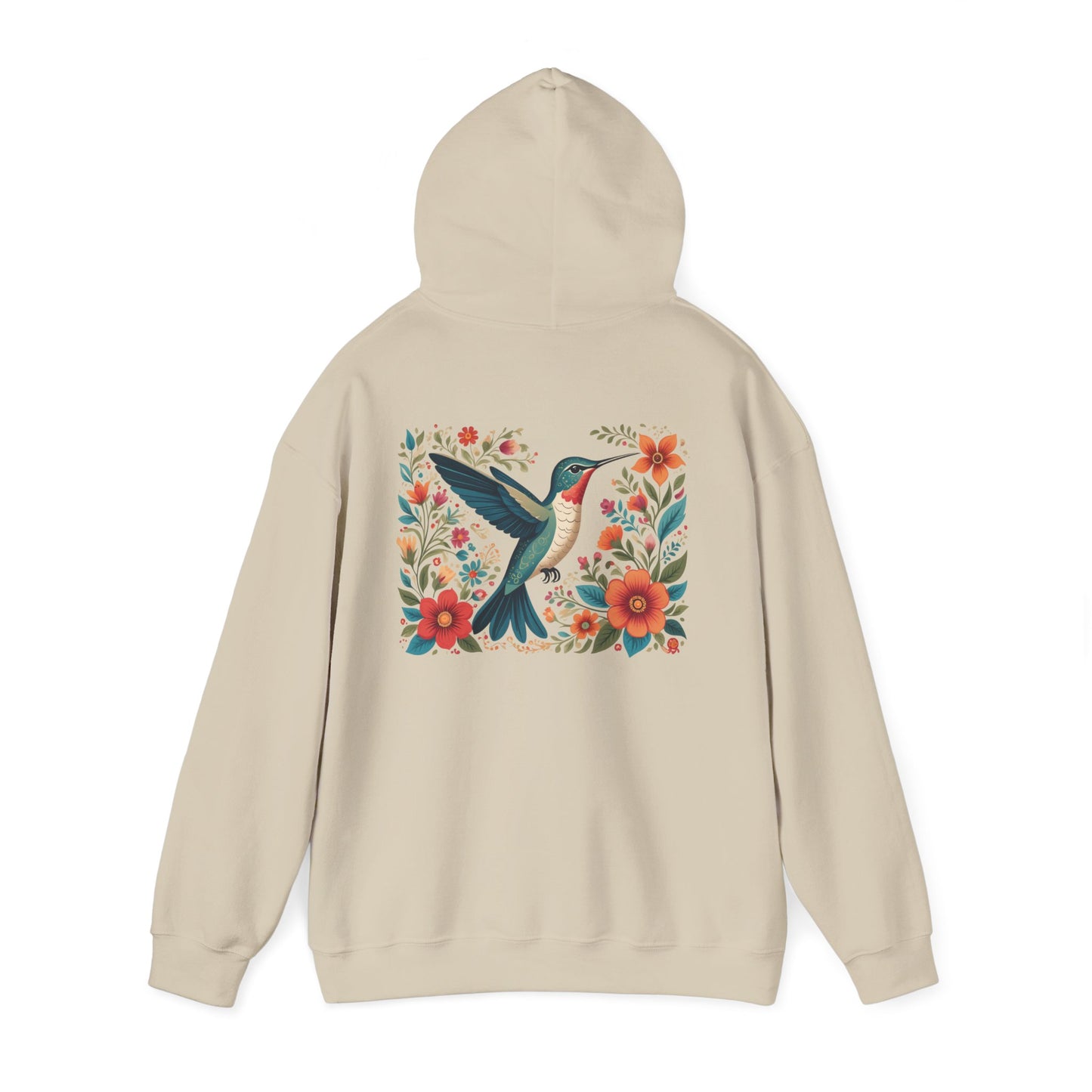 Hummingbird In Bloom Hoodie Back Design - Cozy Sweatshirt for Nature Lovers