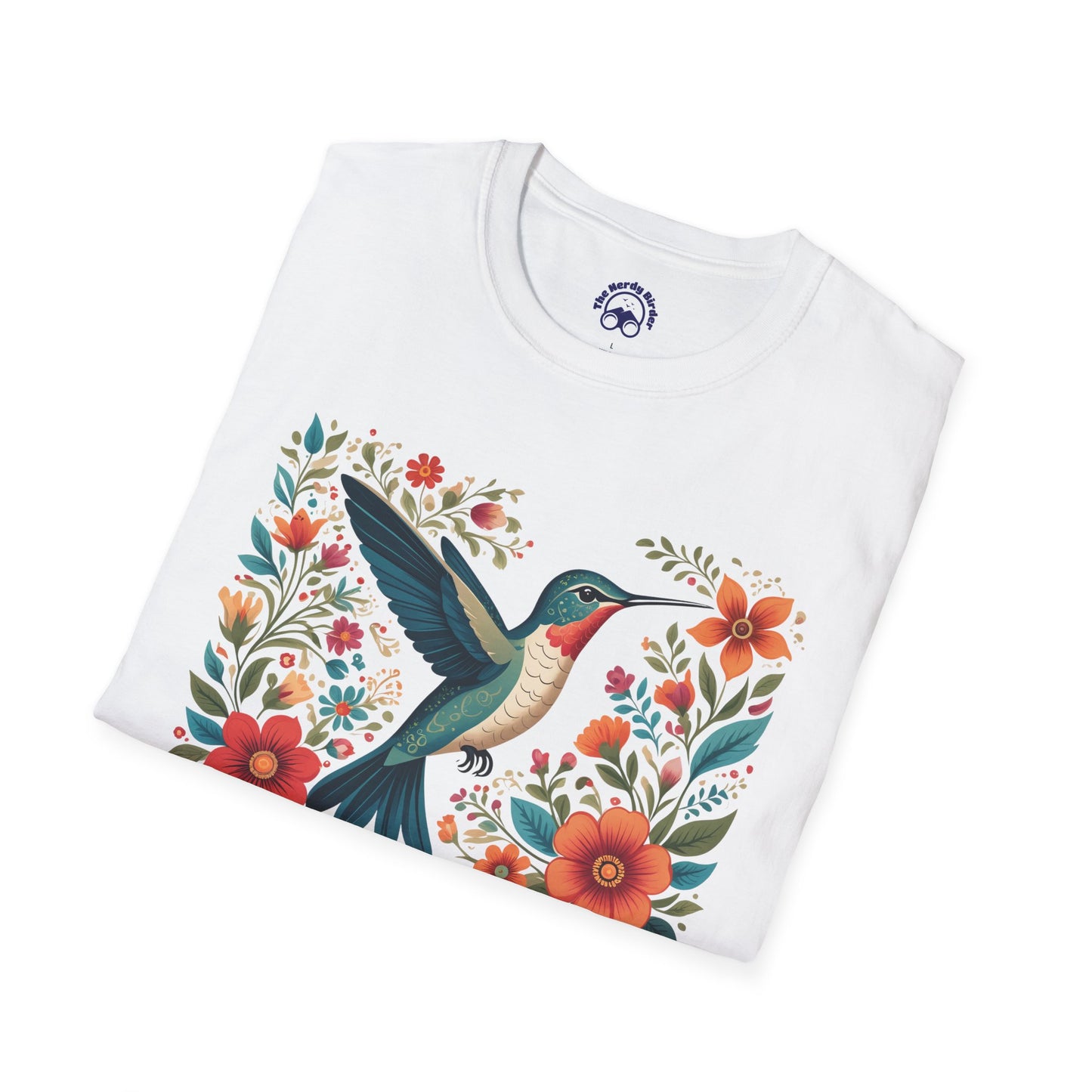 Hummingbird in Bloom – Artistic Nature Unisex Softstyle T-Shirt