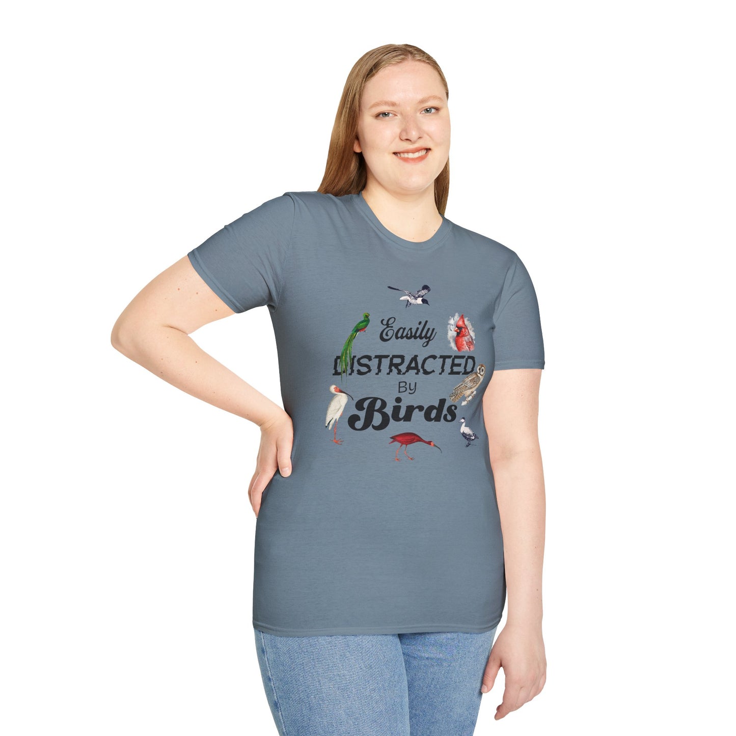 Easily Distracted by Birds T-Shirt - Unisex Softstyle Tee for Bird Lovers
