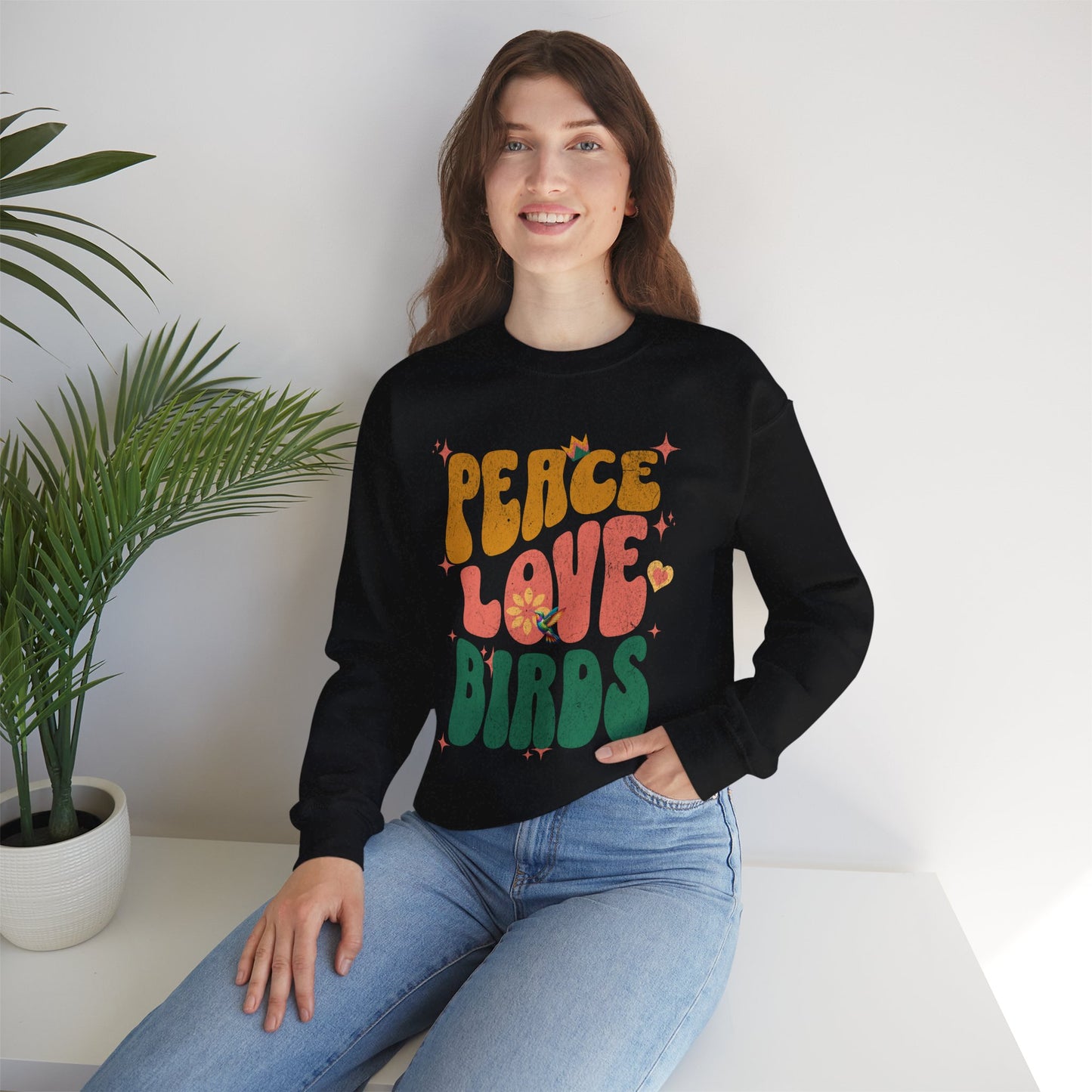 Peace Love Birds Crewneck Sweatshirt - Unisex Cozy Fashion for Nature Lovers