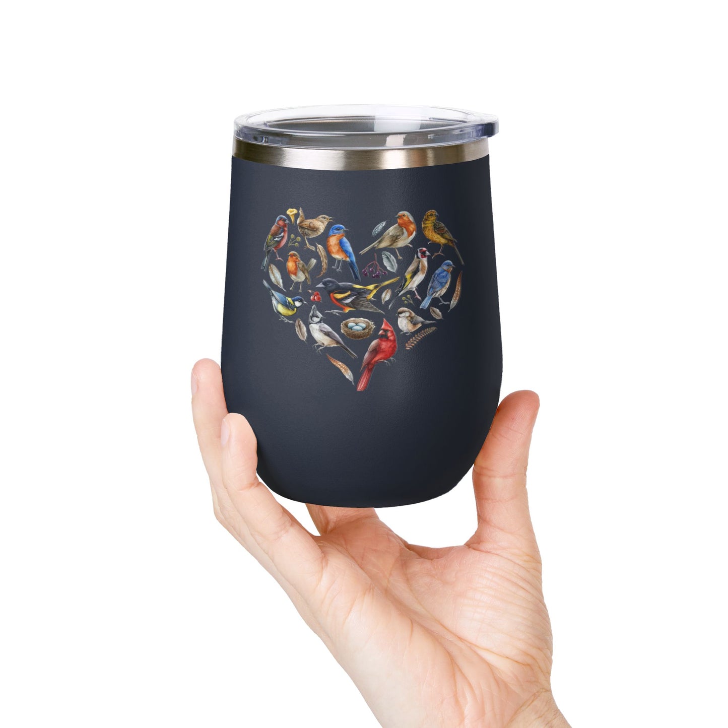 Bird Heart Wine Tumbler- 12oz Insulated Cup for Nature Lovers