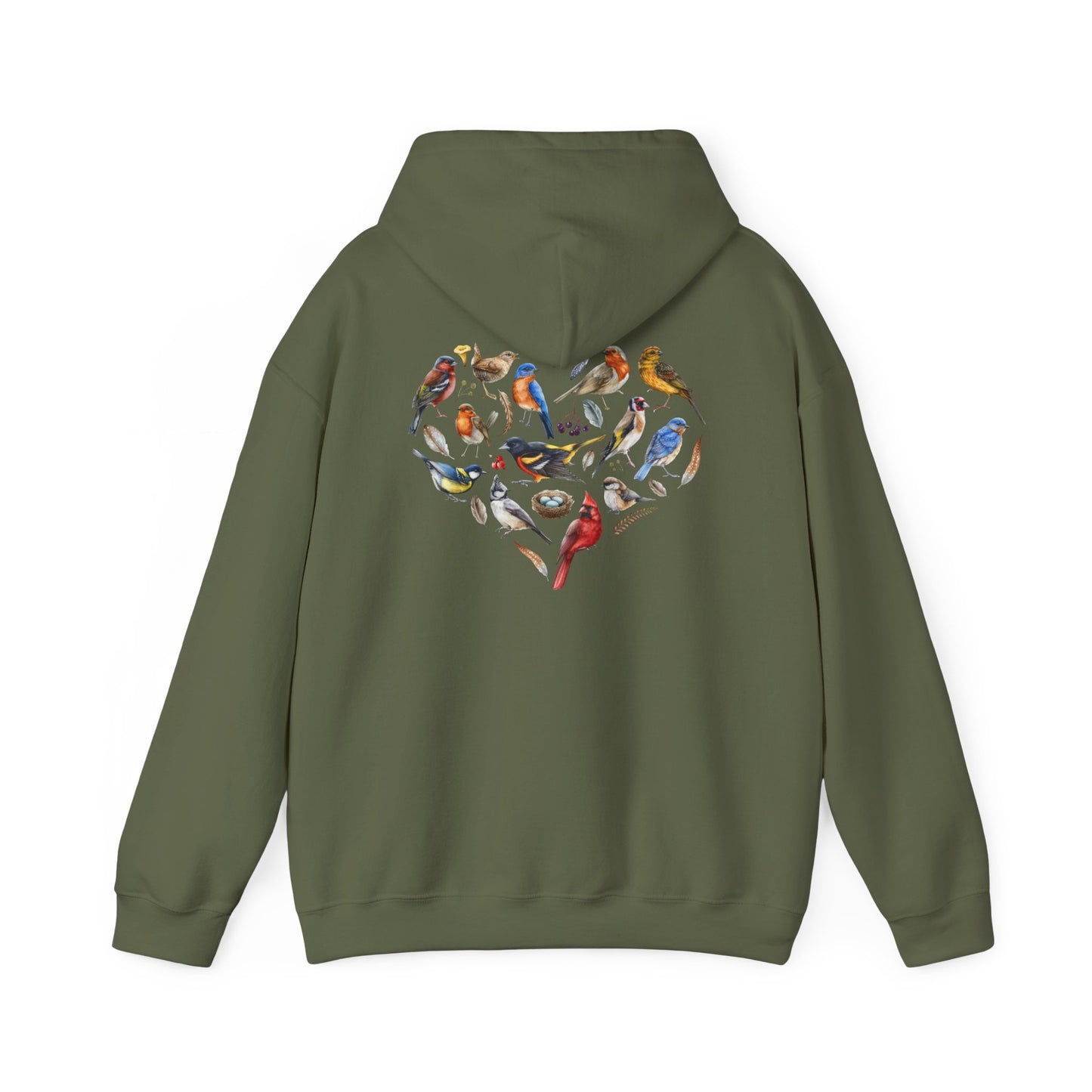 Bird Heart Unisex Hoodie Back Design - Cozy Sweatshirt for Nature Lovers