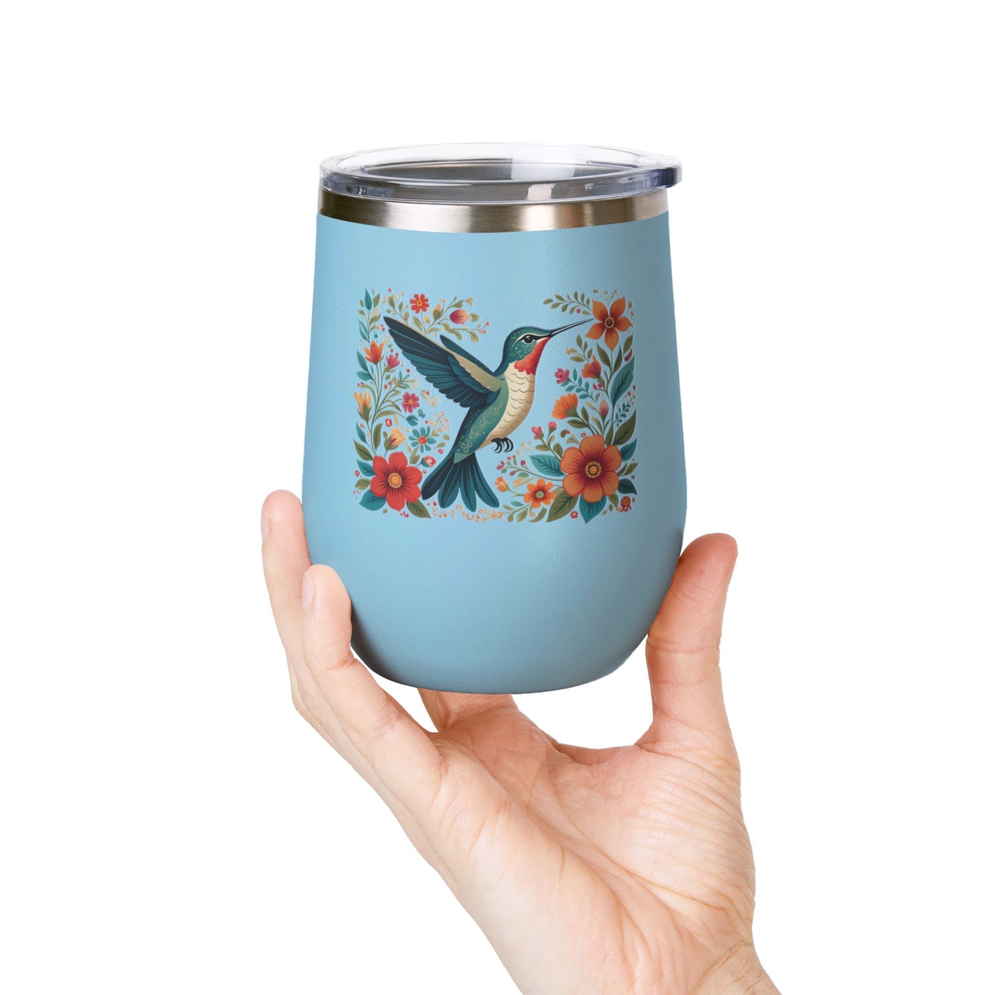 Hummingbird In Bloom Wine Tumbler- 12oz Insulated Cup