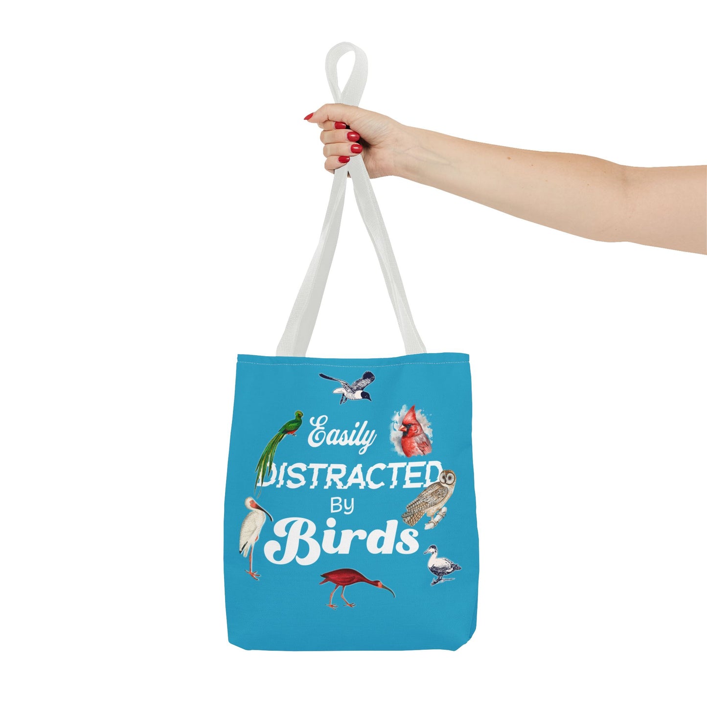 Easily Distracted by Birds Tote Bag in Teal - Fun and Quirky Bird Design for Bird Lovers