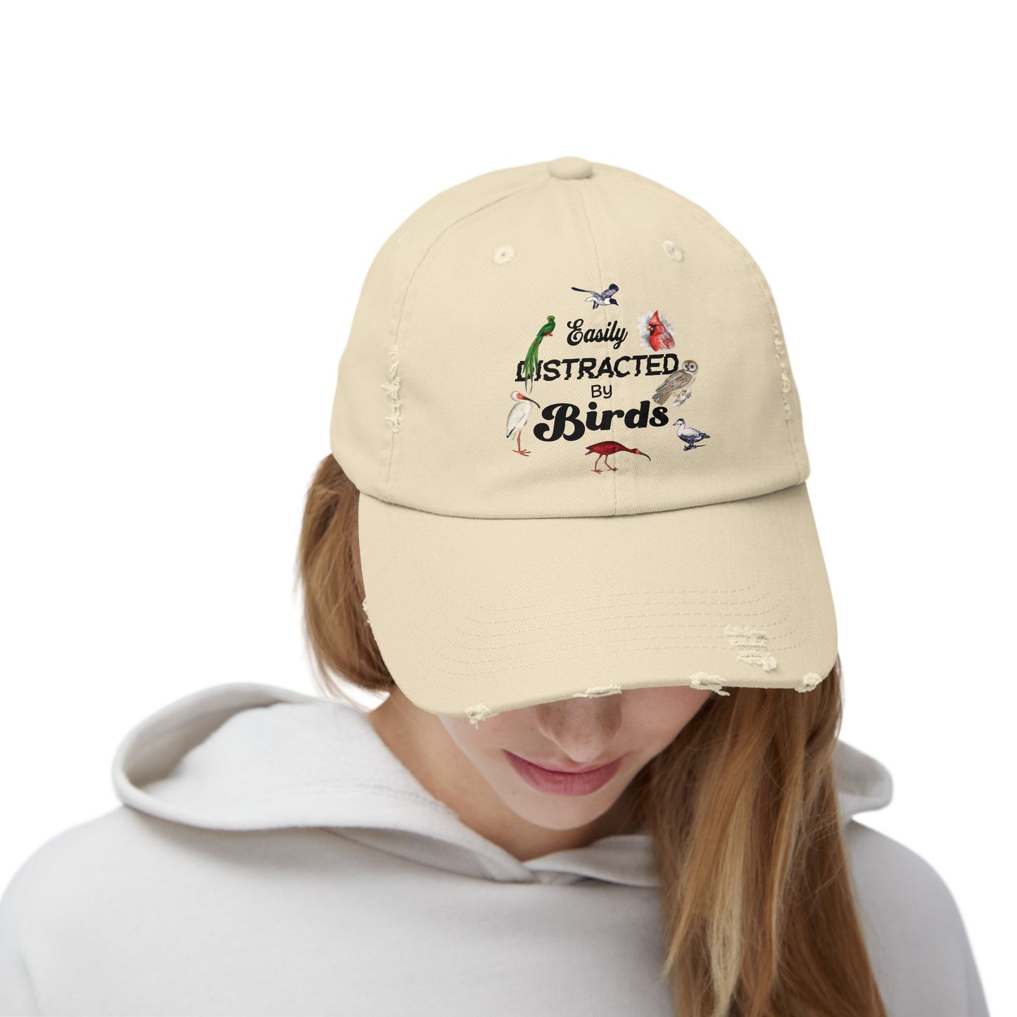 Easily Distracted By Birds Vintage Style Hat - Unisex Distressed Cap