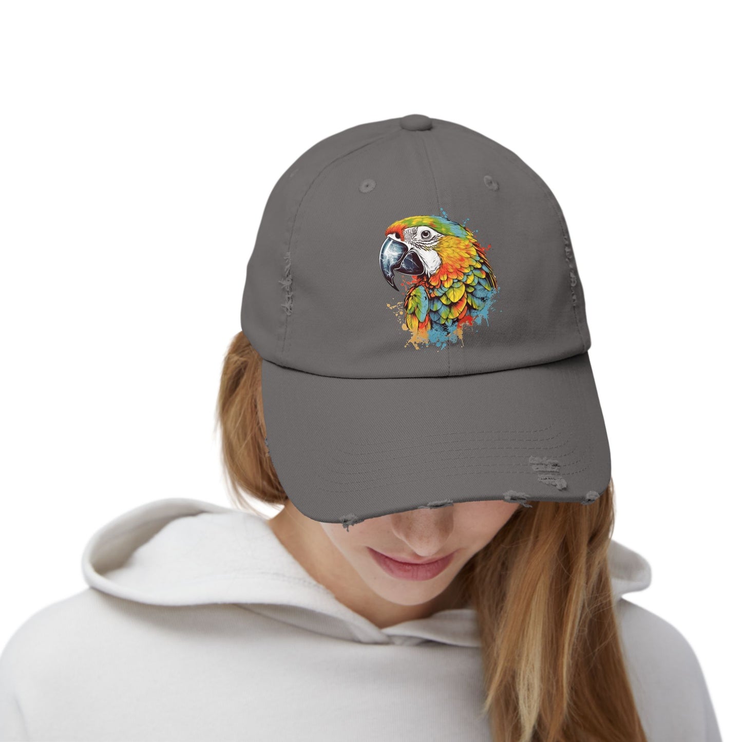 The Nerdy Birder Colorful Parrot Vintage Style Hat - Unisex Distressed Cap