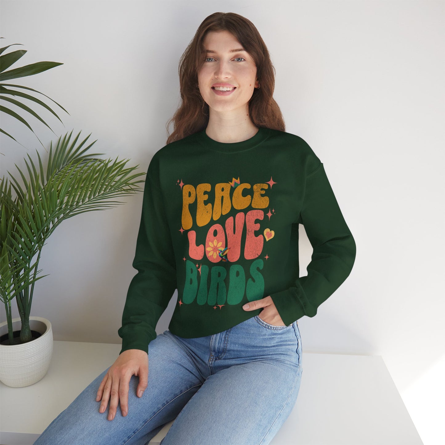 Peace Love Birds Crewneck Sweatshirt - Unisex Cozy Fashion for Nature Lovers