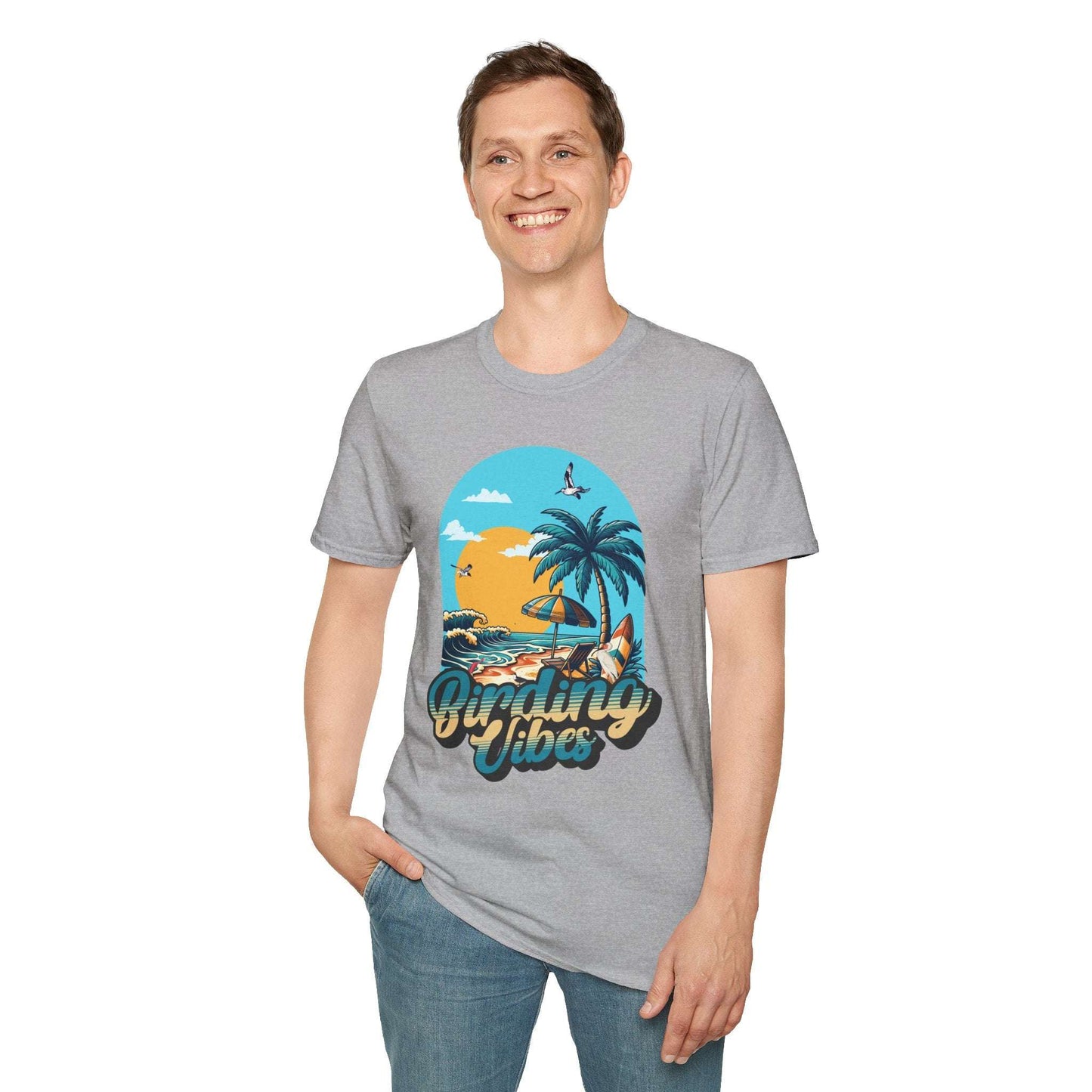 Birding Vibes Unisex Softstyle T-Shirt - Tropical Beach Graphic Tee