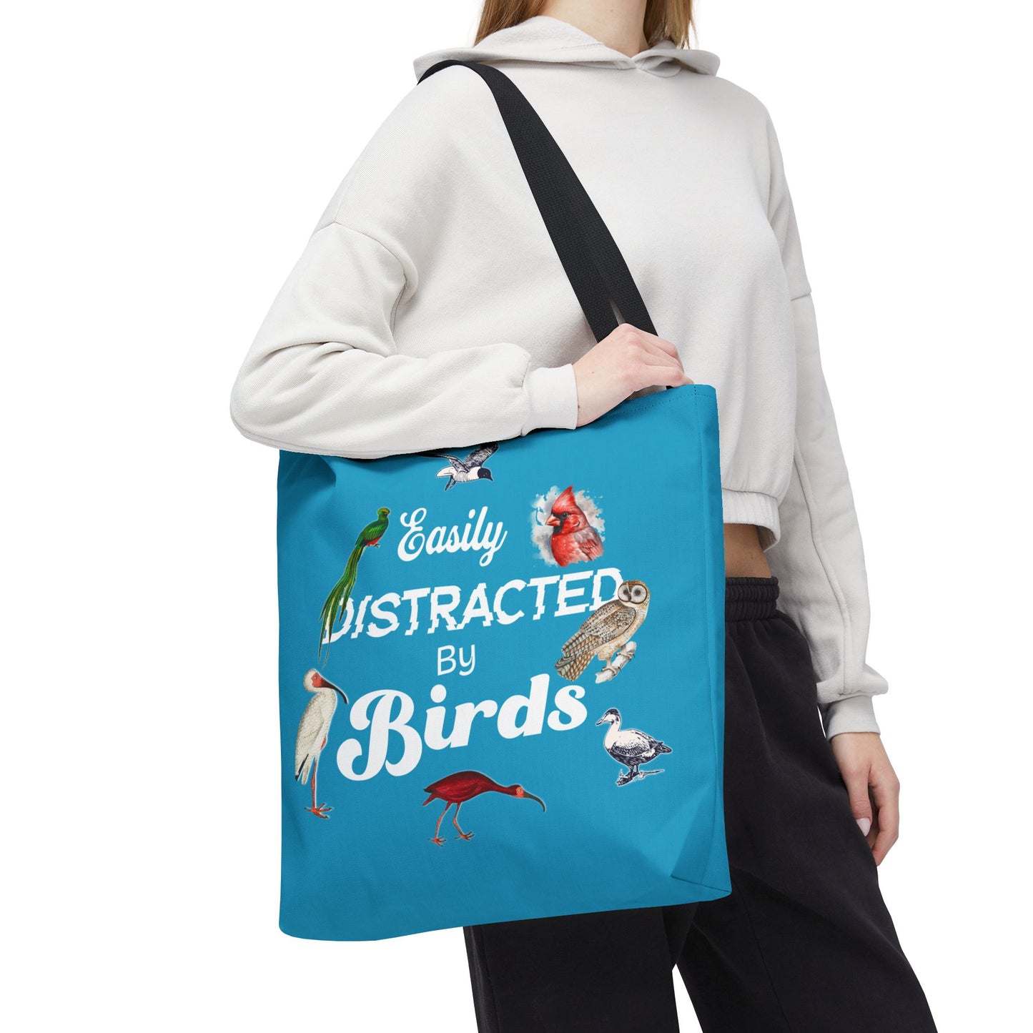 Easily Distracted by Birds Tote Bag in Teal - Fun and Quirky Bird Design for Bird Lovers