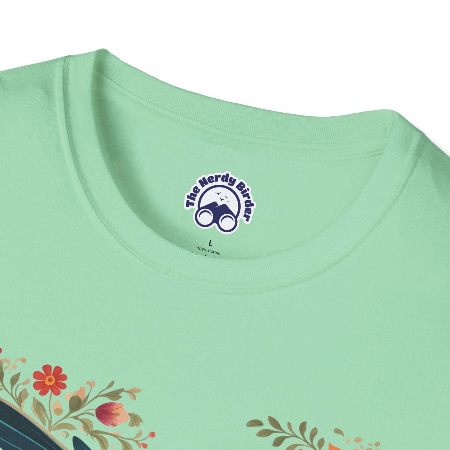 The Nerdy Birder Hummingbird in Bloom – Artistic Nature Unisex Softstyle T-Shirt