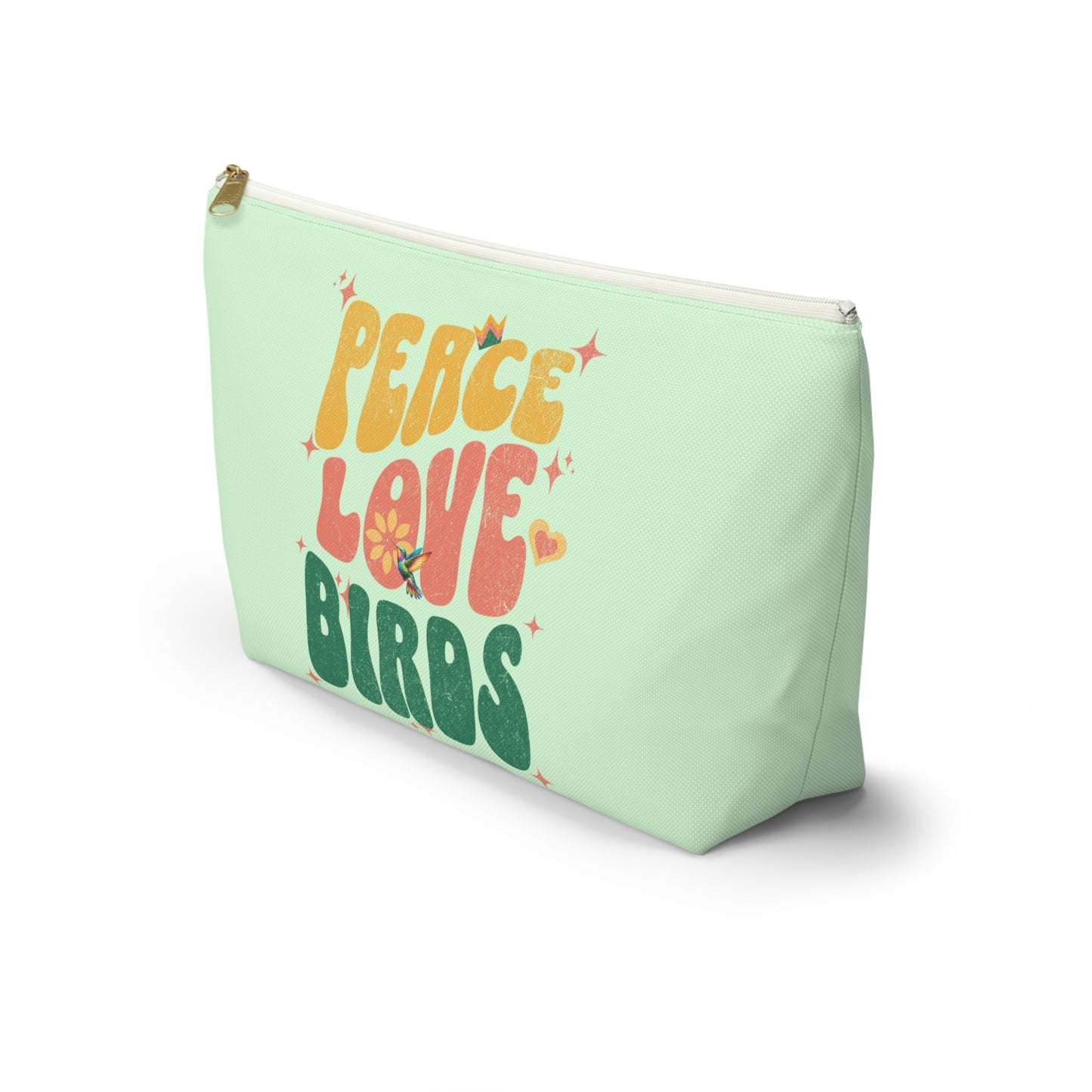 Peace Love Birds Accessory Pouch Green