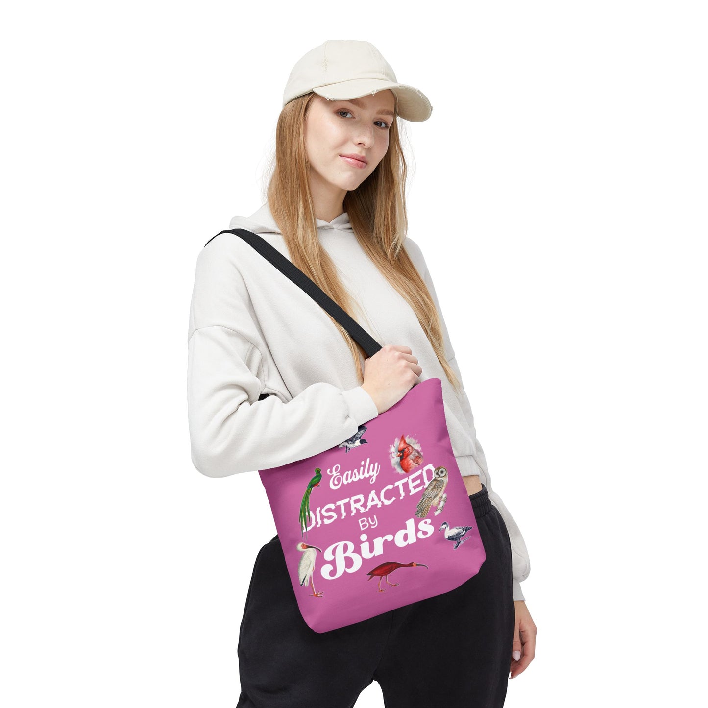 Easily Distracted by Birds Tote Bag in Pink - Fun and Quirky Bird Design for Bird Lovers