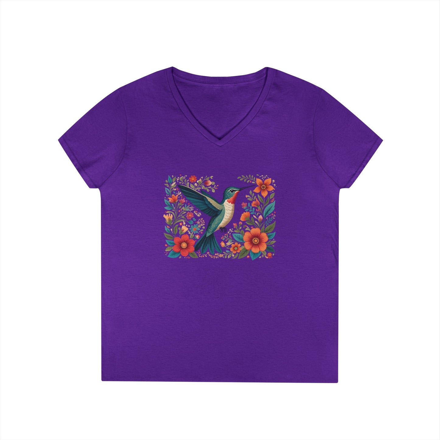 Hummingbird Blooms Ladies' V-Neck T-Shirt
