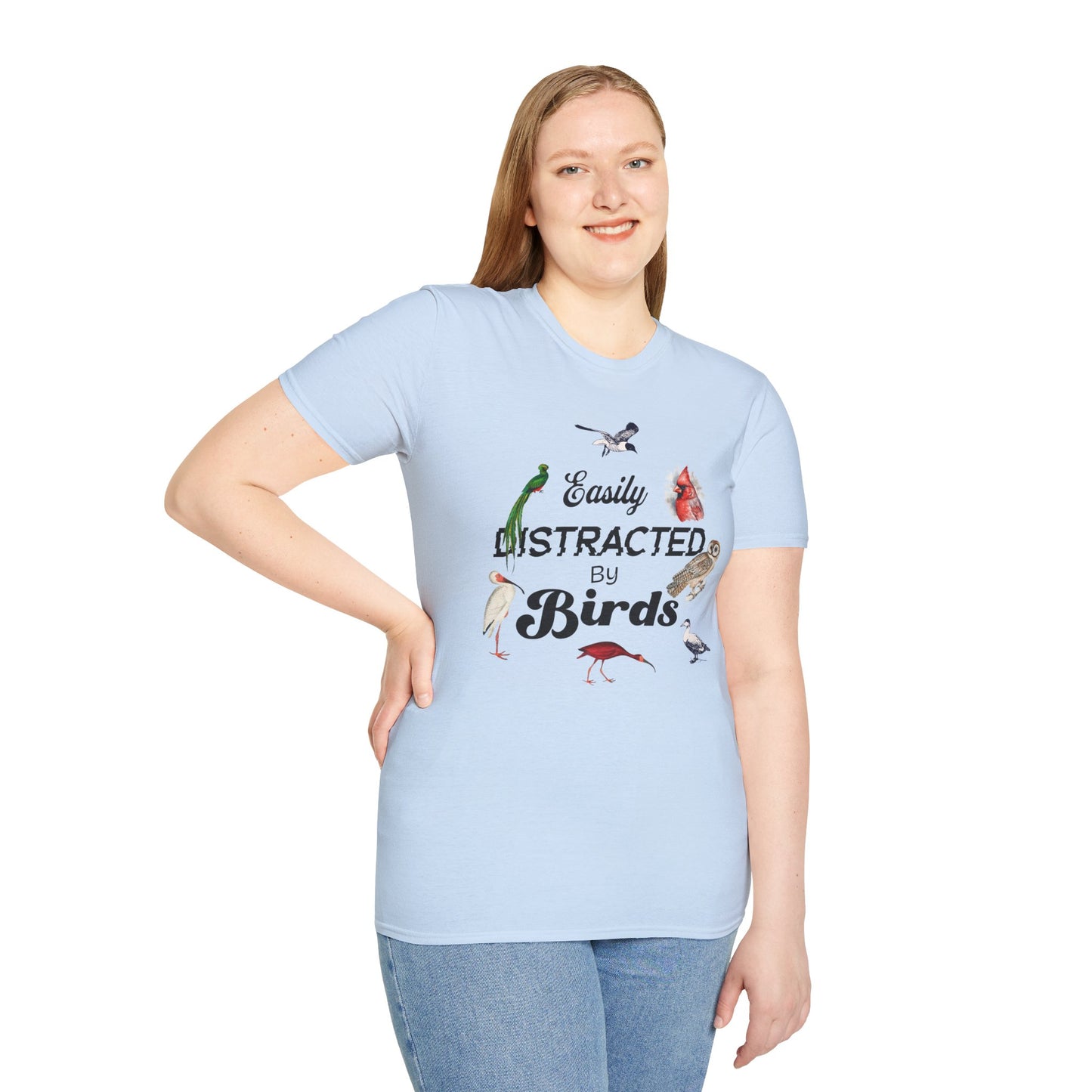 Easily Distracted by Birds T-Shirt - Unisex Softstyle Tee for Bird Lovers