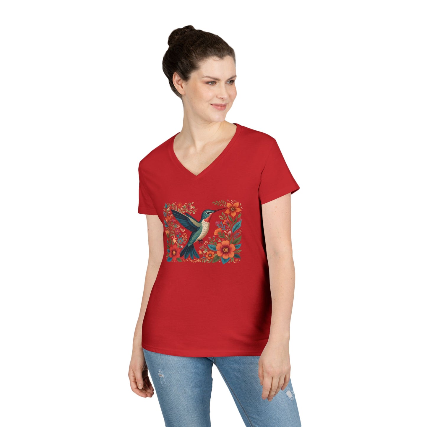 Hummingbird Blooms Ladies' V-Neck T-Shirt