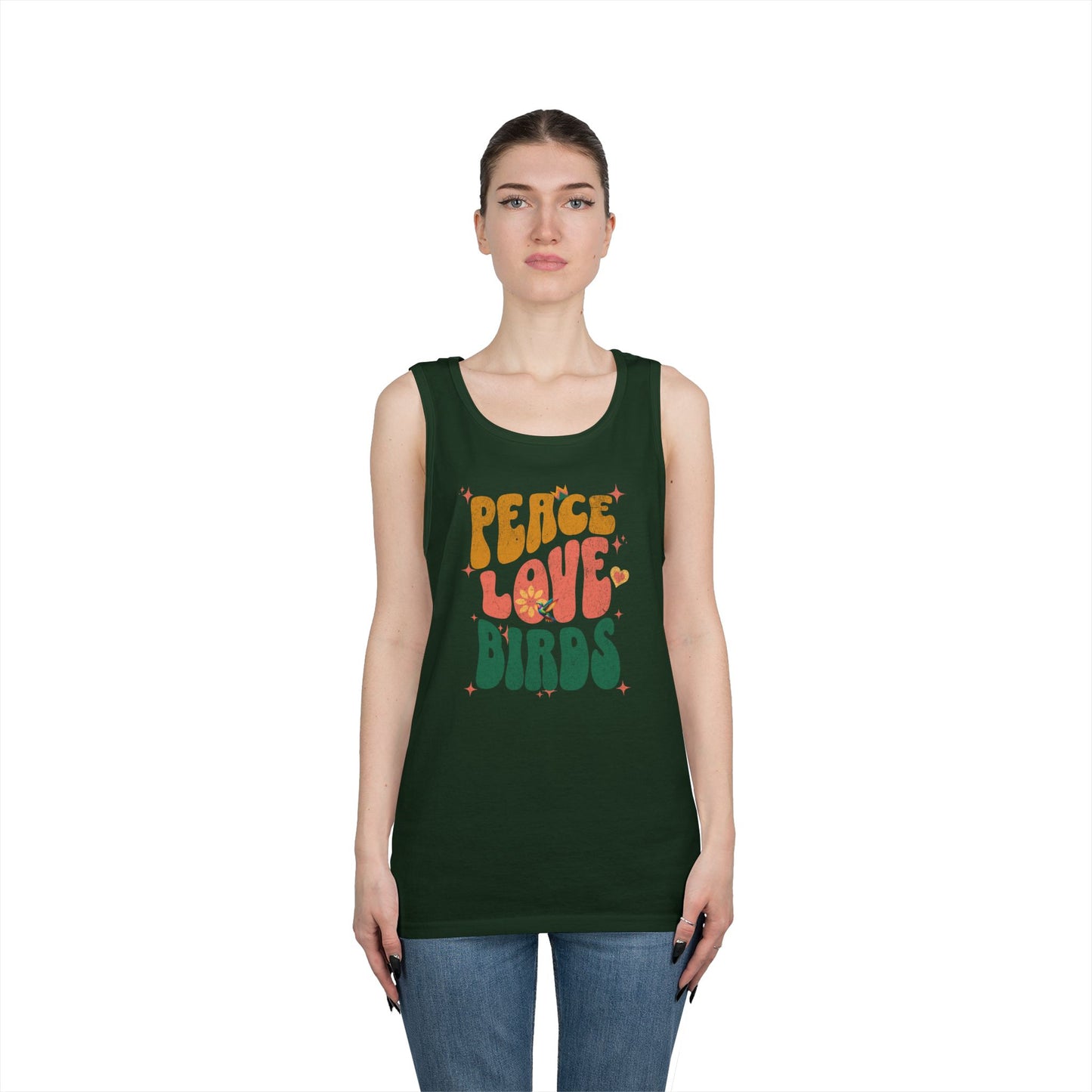 The Nerdy Birder Peace Love Birds Tank Top, Gift for Bird Lovers, Unisex Summer Wear, Fun Casual Tank