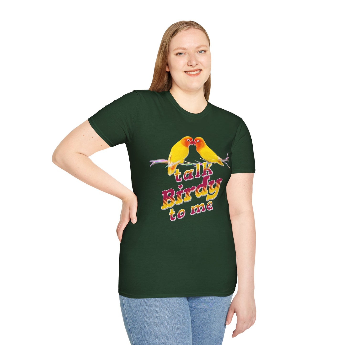 The Nerdy Birder - "Talk Birdy To Me" Unisex Softstyle T-Shirt - Nature Lover's Gift