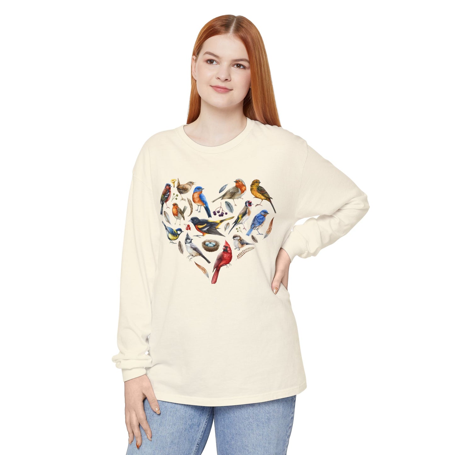 The Nerdy Birder Bird Heart Unisex Garment-dyed Long Sleeve T-Shirt