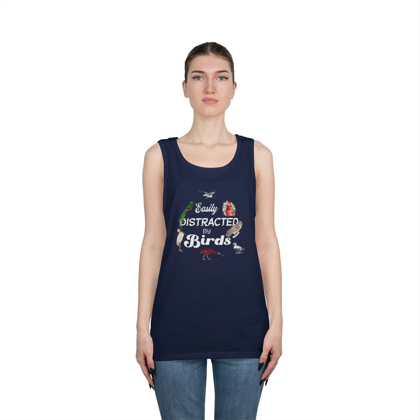 The Nerdy Birder Easily Distracted By Birds Tank Top, Gift for Bird Lovers, Unisex Summer Wear, Nature Lover's Apparel, Fun Casual Tank