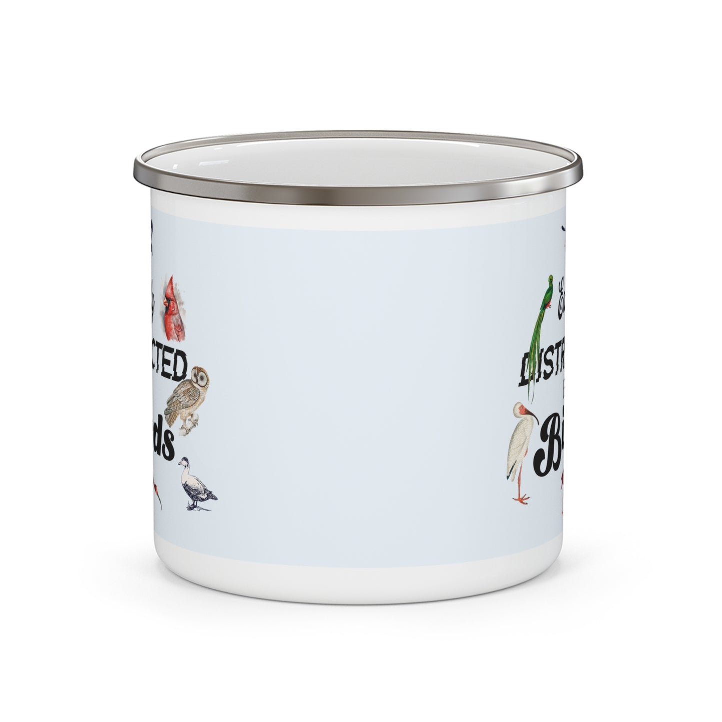 Easily Distracted by Birds Enamel Camping Mug - Perfect Gift for Bird Lovers and Nature Enthusiasts