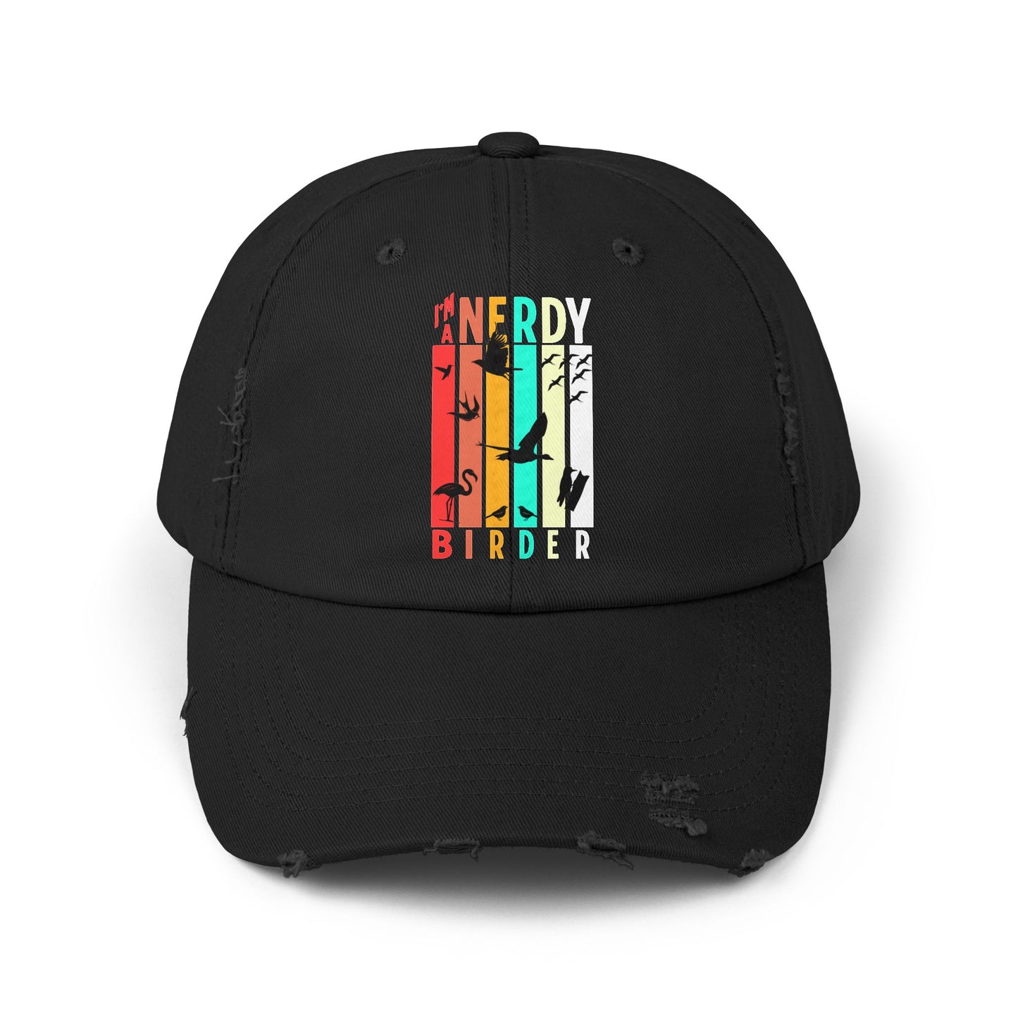 I'm A Nerdy Birder Colorful Unisex Distressed Cap - Fun Style for Trendsetters, Perfect Gift for Birthdays, Festivals, and Everyday Wear