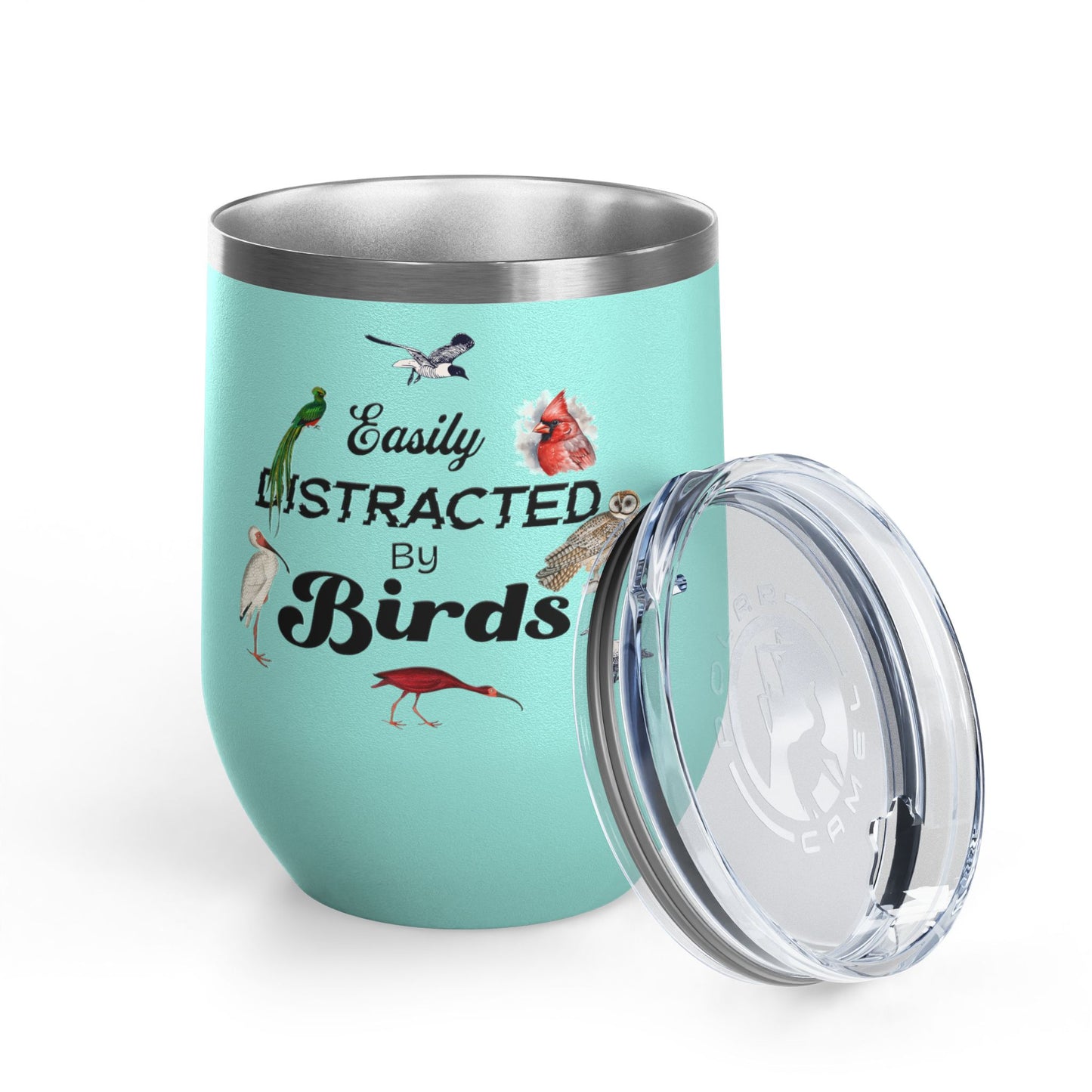 Easily Distracted By Birds Wine Tumbler - 12oz Insulated Mug for Bird Lovers