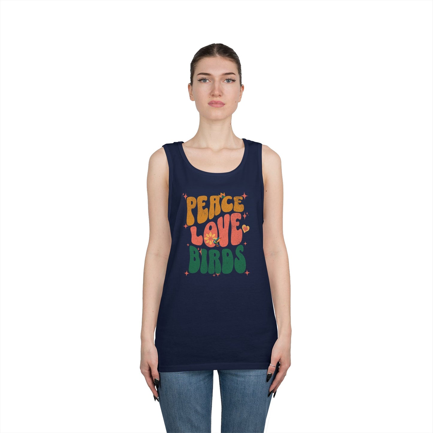 The Nerdy Birder Peace Love Birds Tank Top, Gift for Bird Lovers, Unisex Summer Wear, Fun Casual Tank