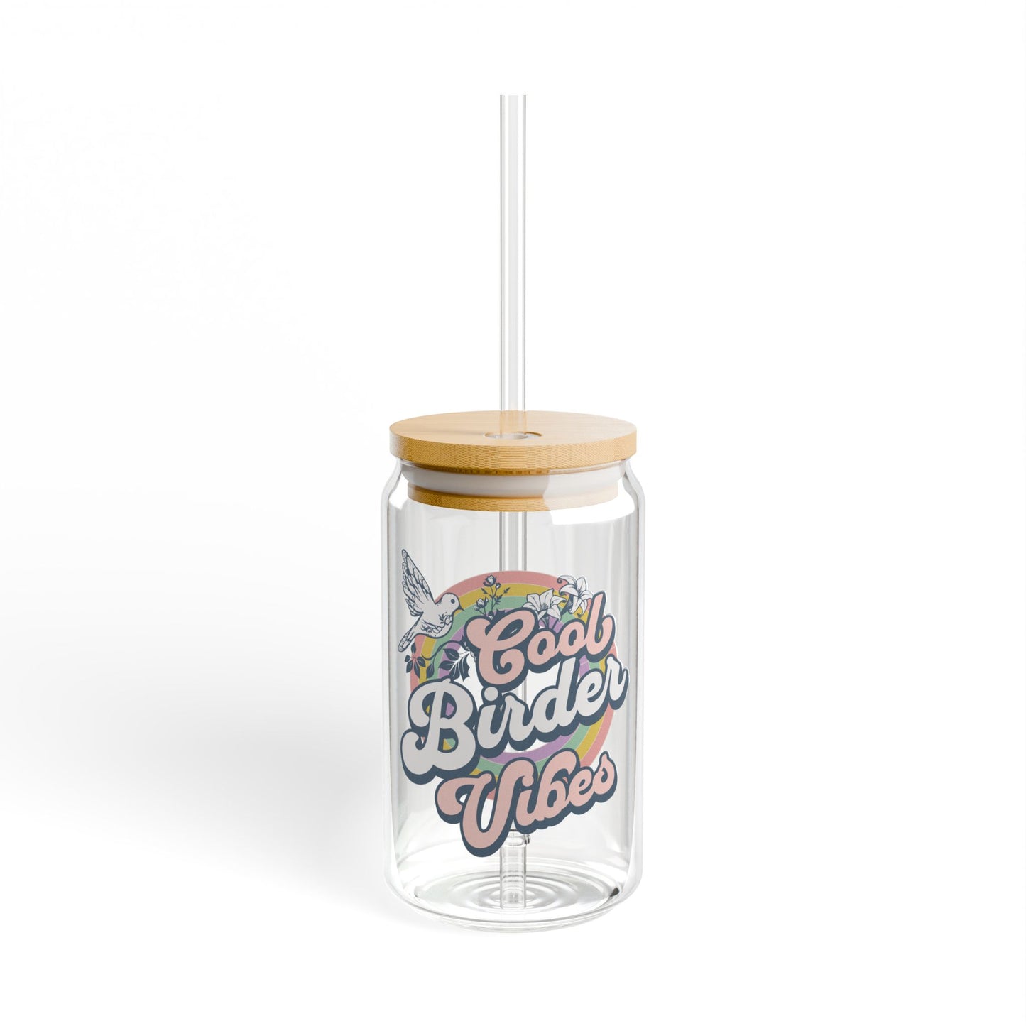 The Nerdy Birder Cool Birder Vibes 16oz Sipper Glass With Bamboo Lid