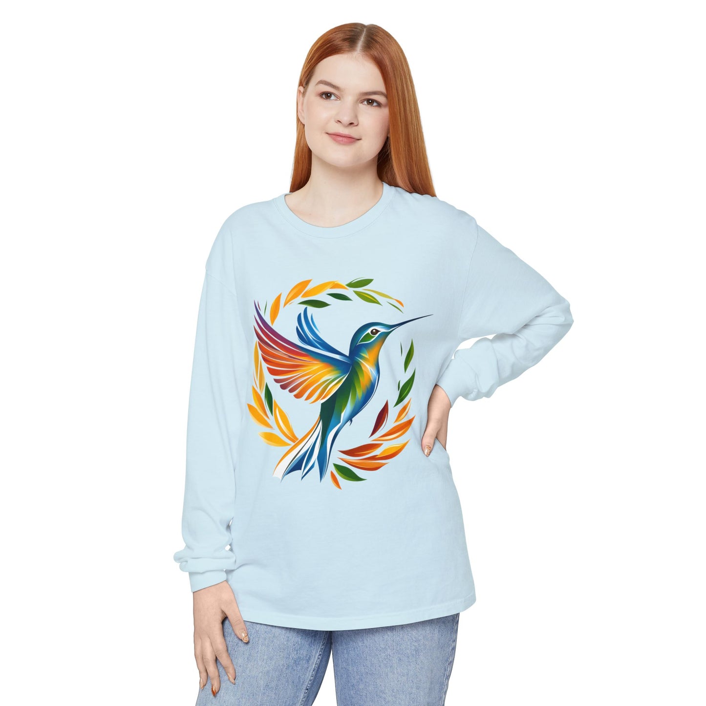 Hummingbird Rainbow Garment-dyed Long Sleeve T-Shirt