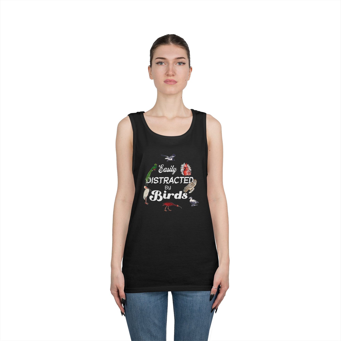 The Nerdy Birder Easily Distracted By Birds Tank Top, Gift for Bird Lovers, Unisex Summer Wear, Nature Lover's Apparel, Fun Casual Tank