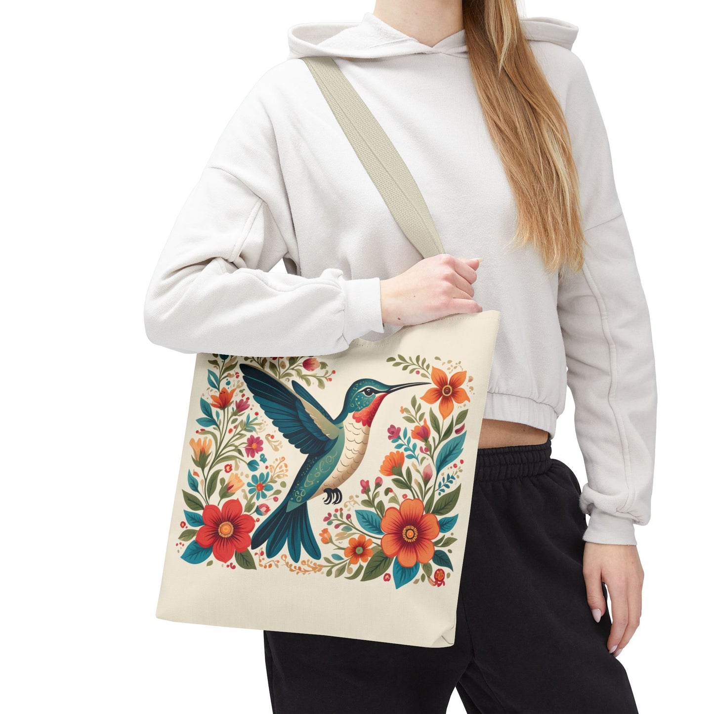 Hummingbird In Bloom Tote Bag - Natural color