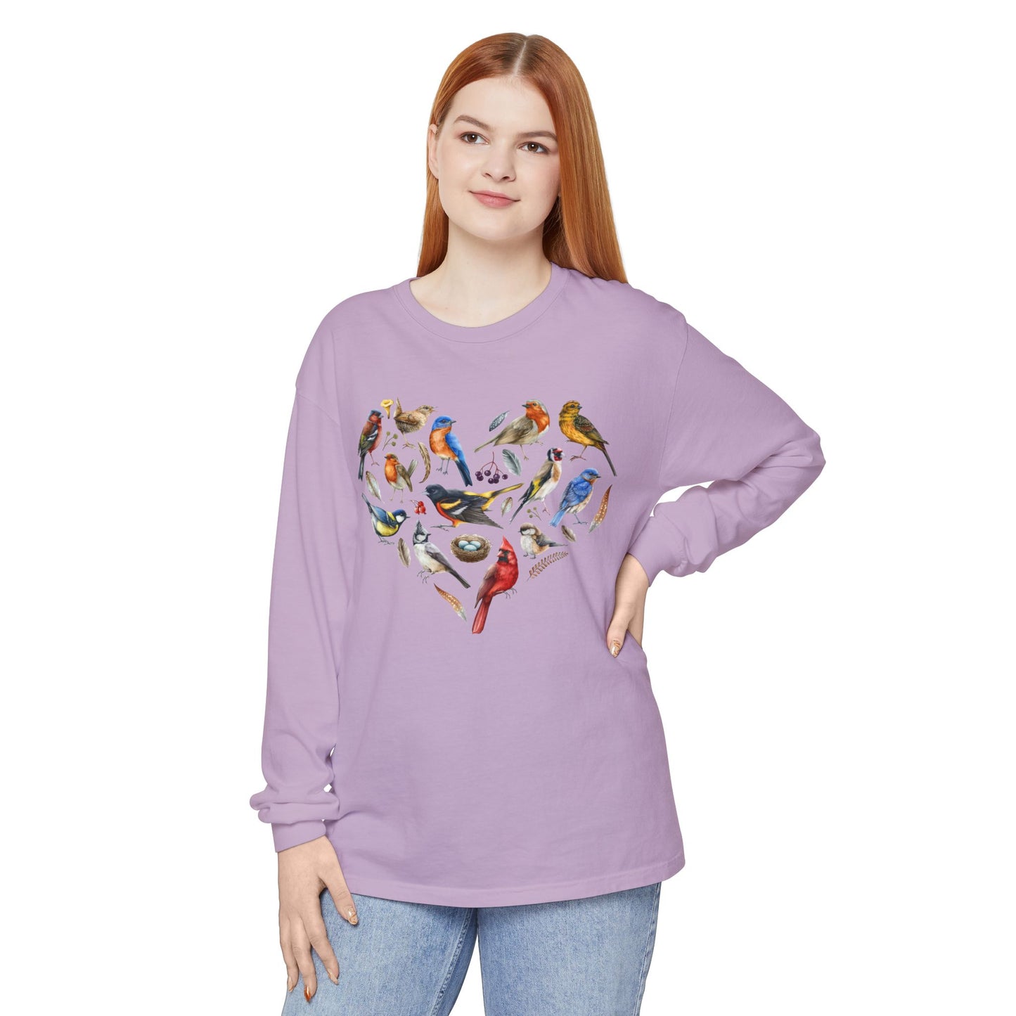 The Nerdy Birder Bird Heart Unisex Garment-dyed Long Sleeve T-Shirt