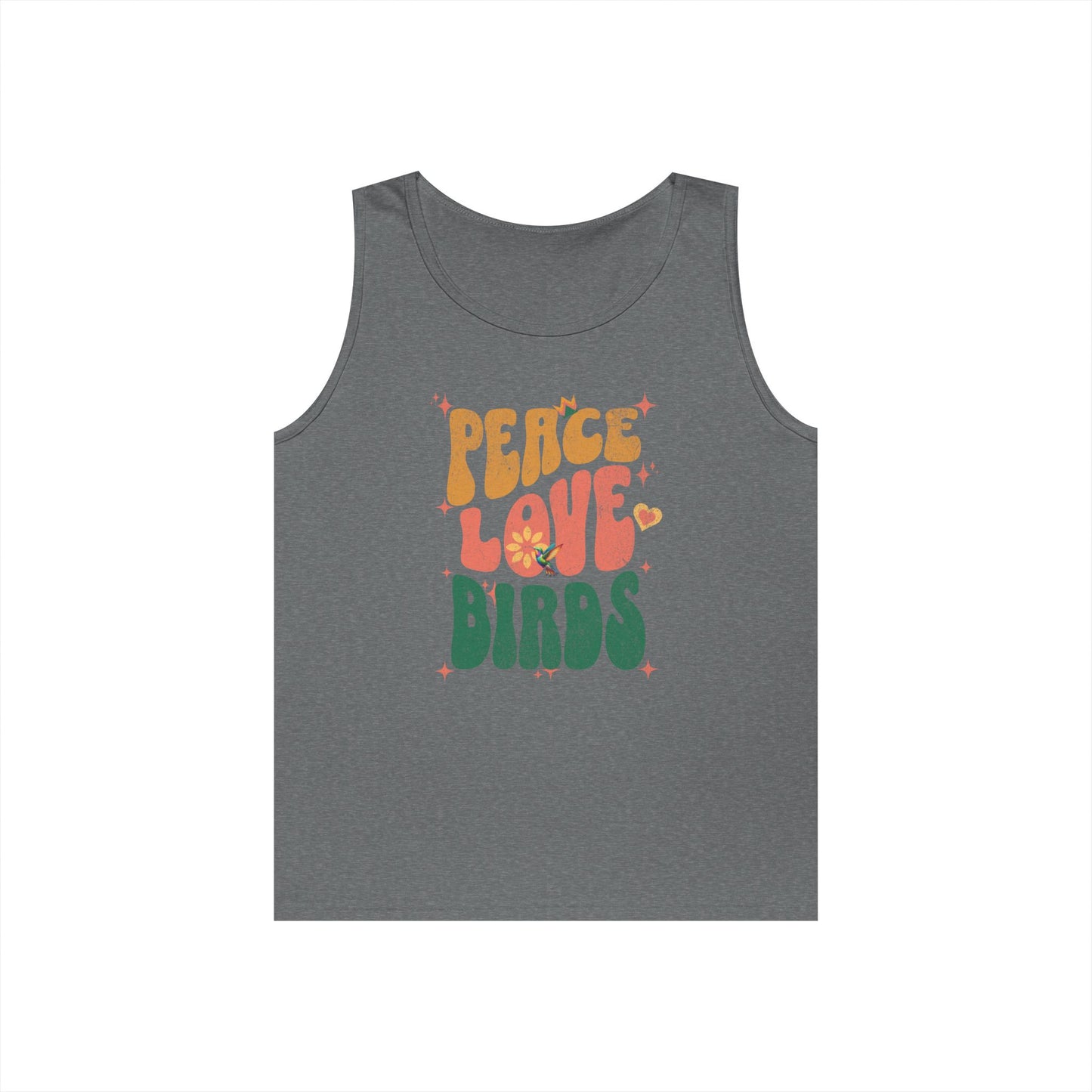 The Nerdy Birder Peace Love Birds Tank Top, Gift for Bird Lovers, Unisex Summer Wear, Fun Casual Tank