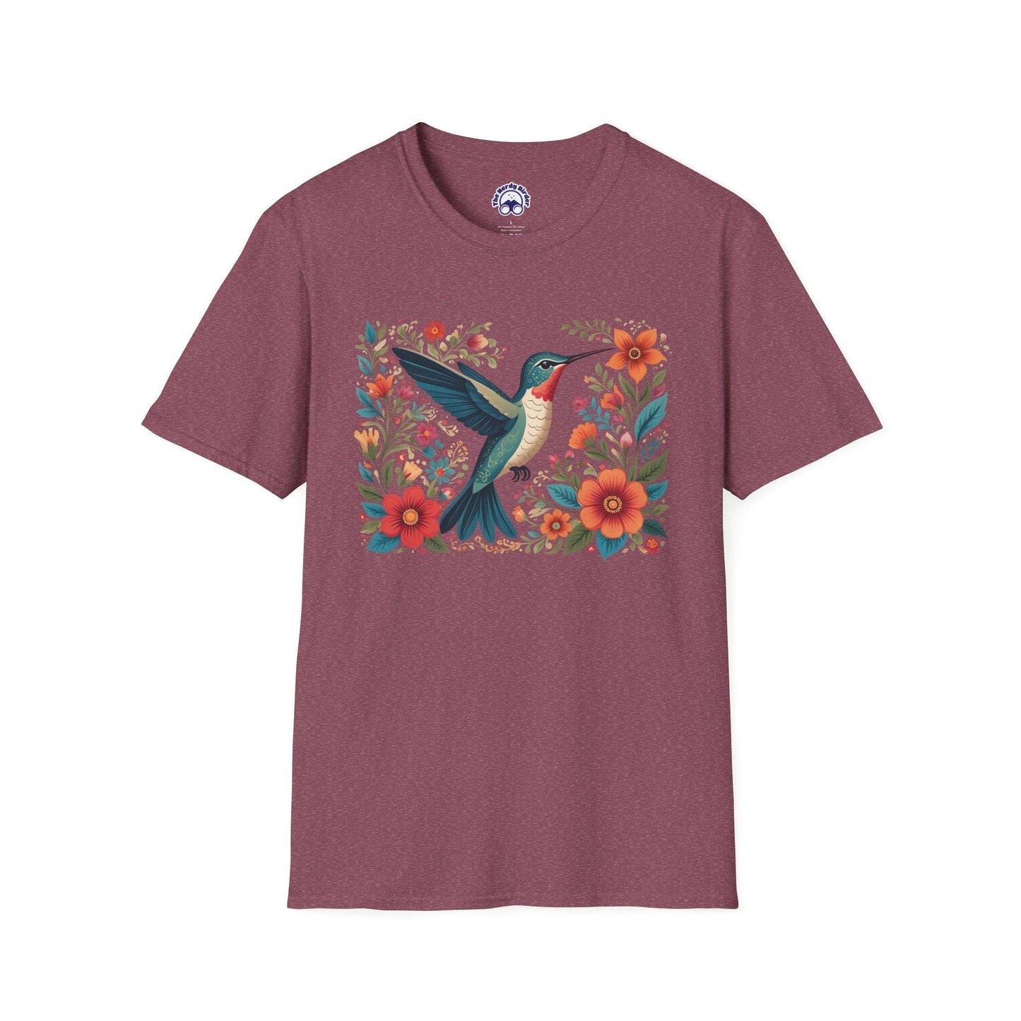 The Nerdy Birder Hummingbird in Bloom – Artistic Nature Unisex Softstyle T-Shirt